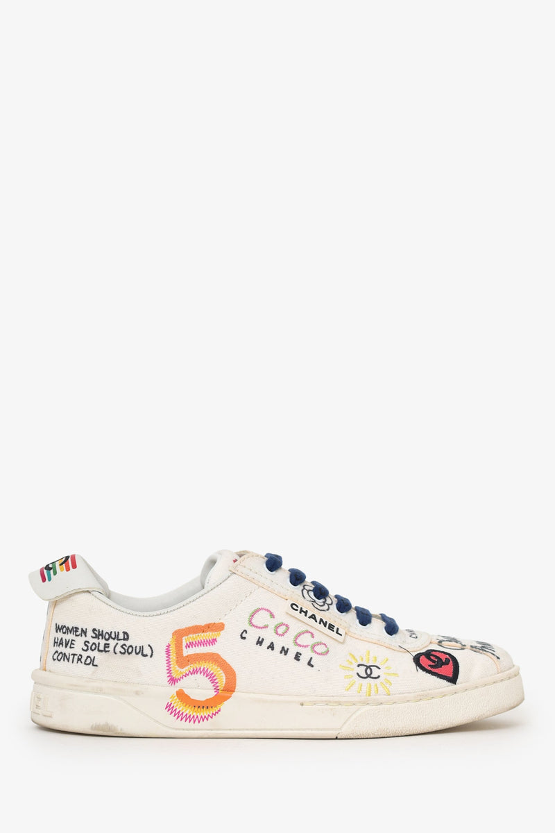 Chanel X Pharrell Canvas Printed Low Top Sneakers Size 37 – Lux