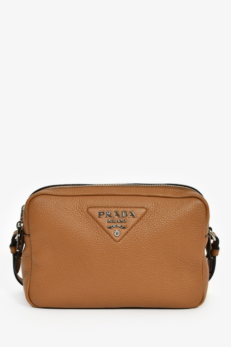 Prada Caramel Leather 'Vitello Daino' Double Zip Crossbody Camera