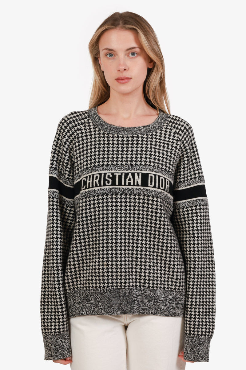 Christian Dior ニットポロ Christian Dior Black/White Cashmere Houndstooth Knit Sweater Size