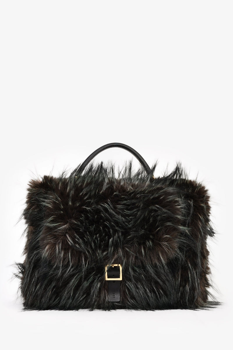 Sacai Black/Green Faux Fur Muff Top Handle Bag – Lux Second Chance