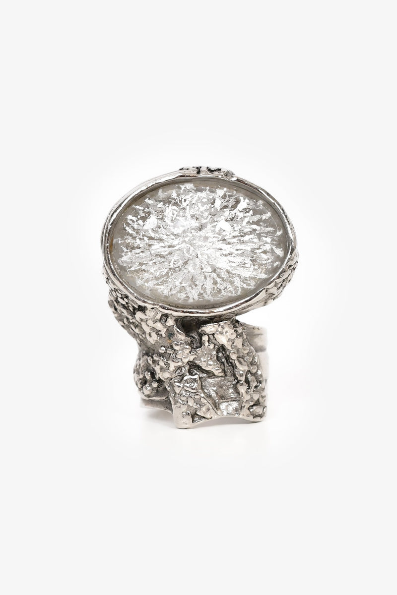 Saint Laurent Silver Tone/White Arty Cocktail Ring Size 5 – Lux