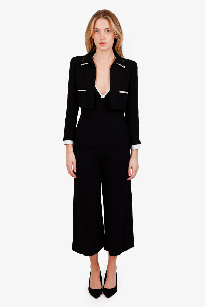 Chanel™ 95P Black CC Halter Neck Jumpsuit with Cropped Jacket Set