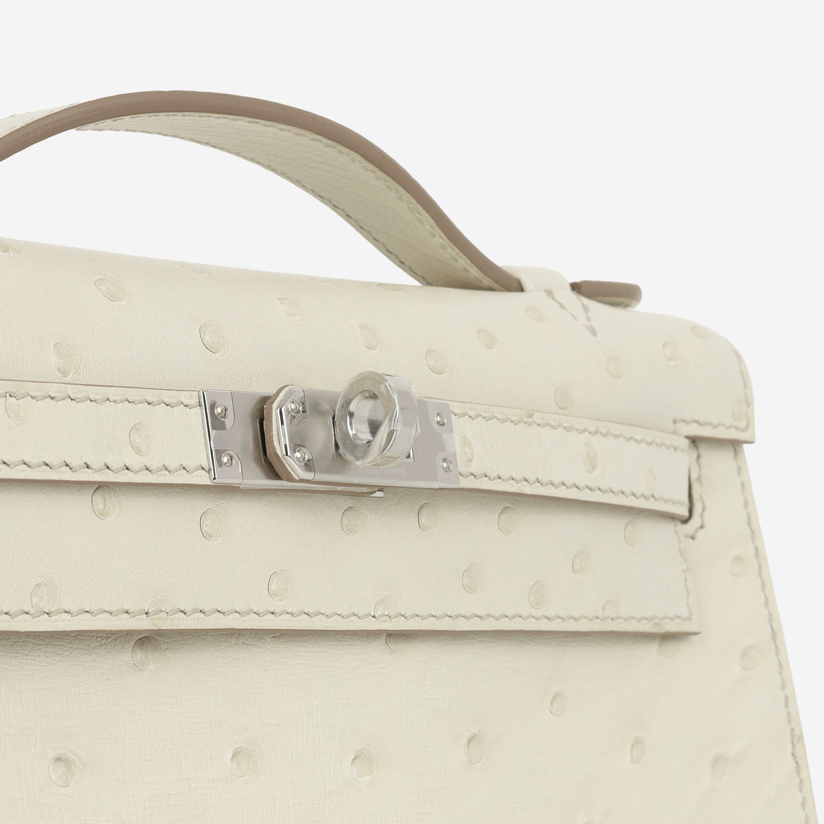 Hermès Kelly Pochette Beton Ostrich Palladium Hardware (NWT