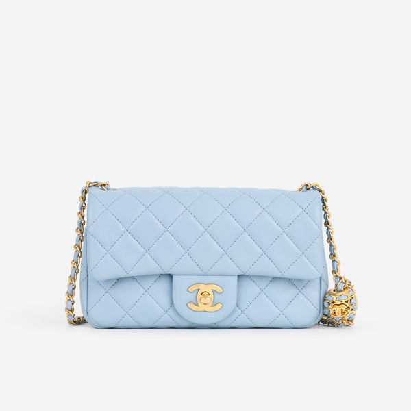 Chanel Mini Rectangular Pearl Crush - Blue Lambskin | Aged Gold