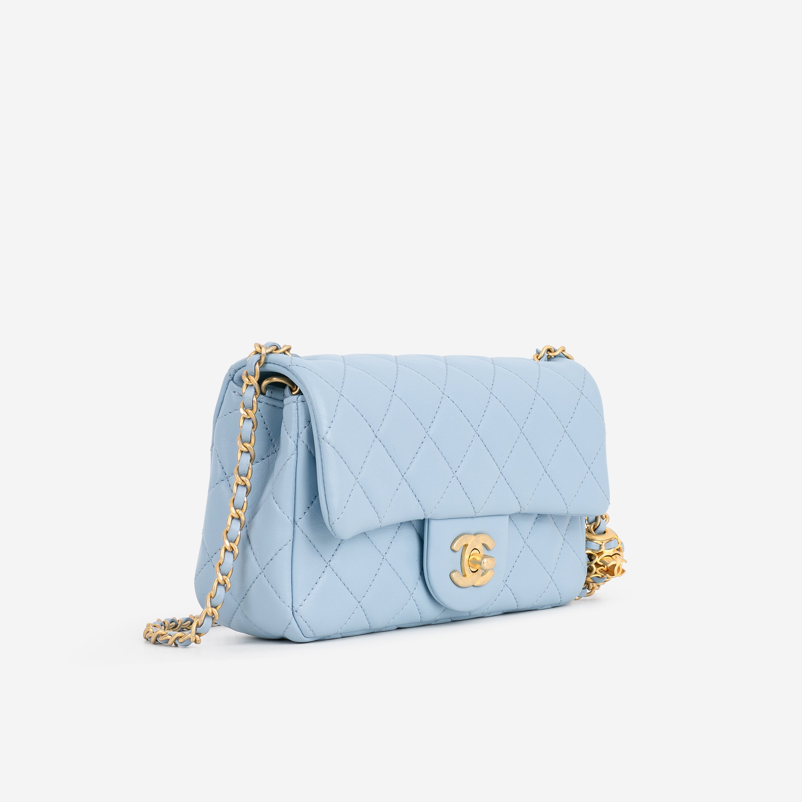 Chanel Mini Rectangular Pearl Crush - Blue Lambskin | Aged Gold