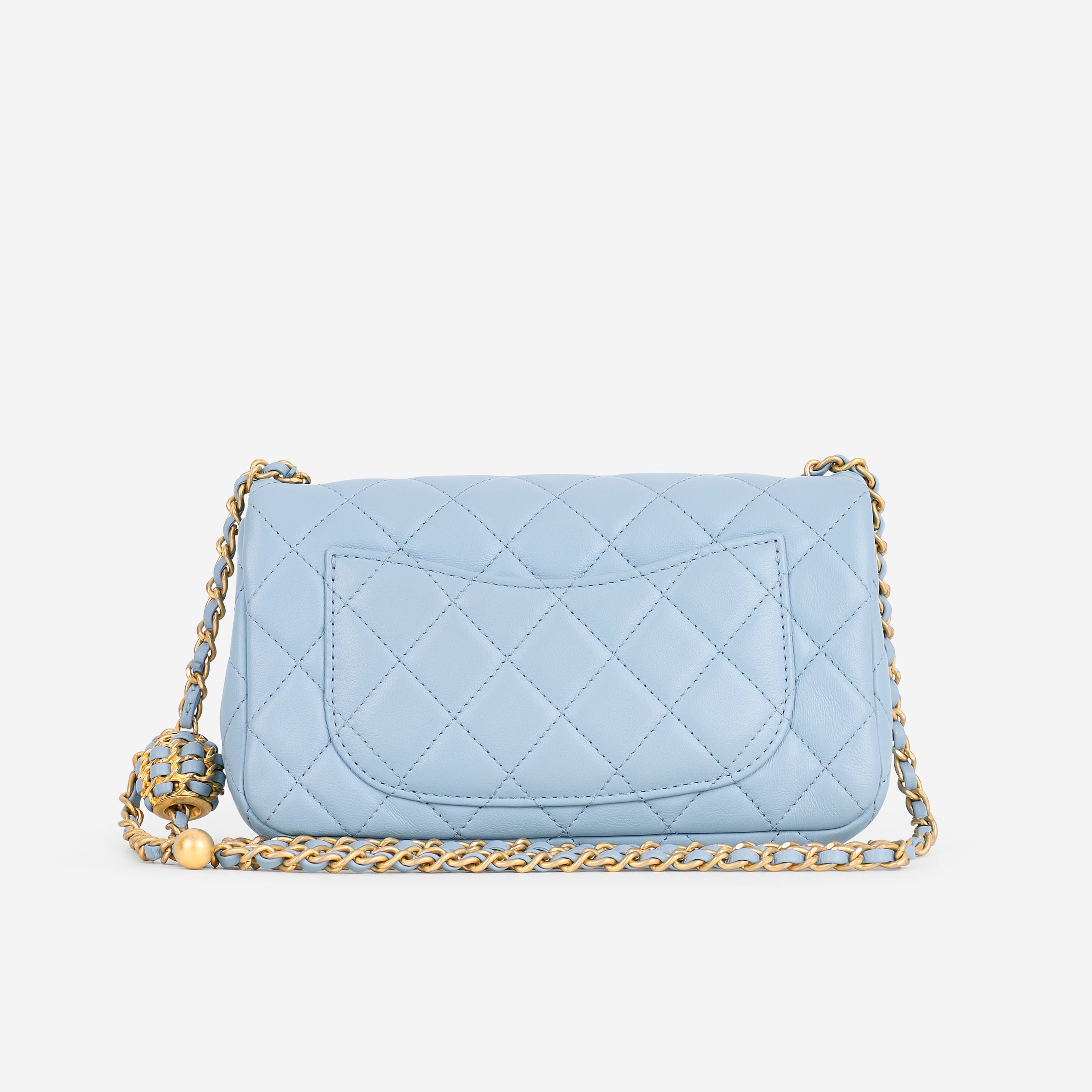 Chanel Mini Rectangular Pearl Crush - Blue Lambskin | Aged Gold