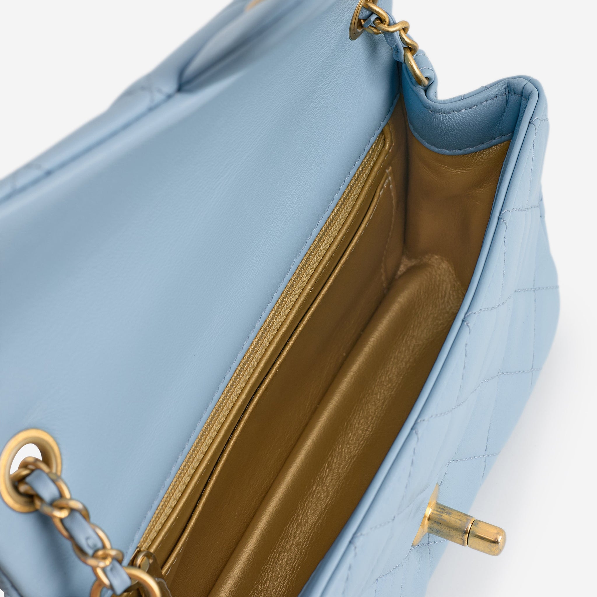 Chanel Mini Rectangular Pearl Crush - Blue Lambskin | Aged Gold