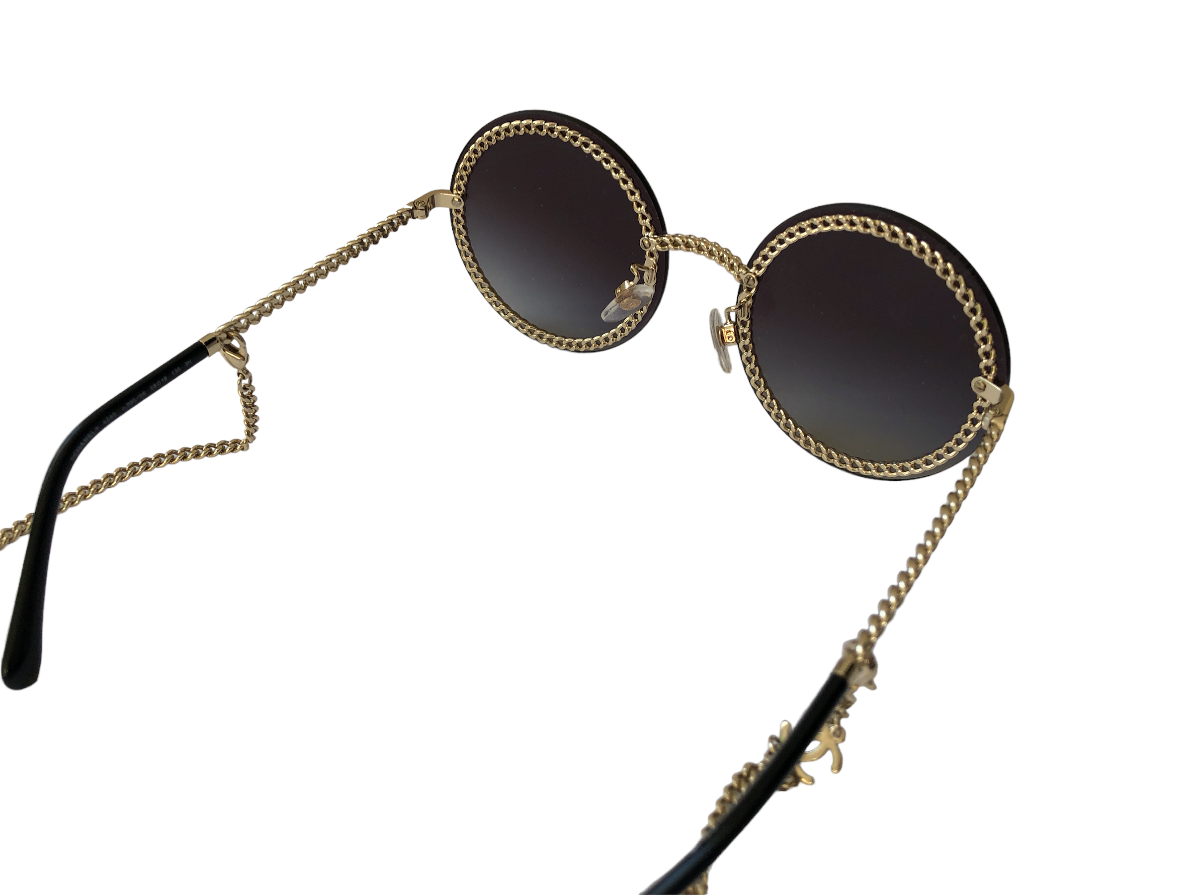 Chanel Gold Chain Round Tinted Sunglasses Golden Plastic Resin ref