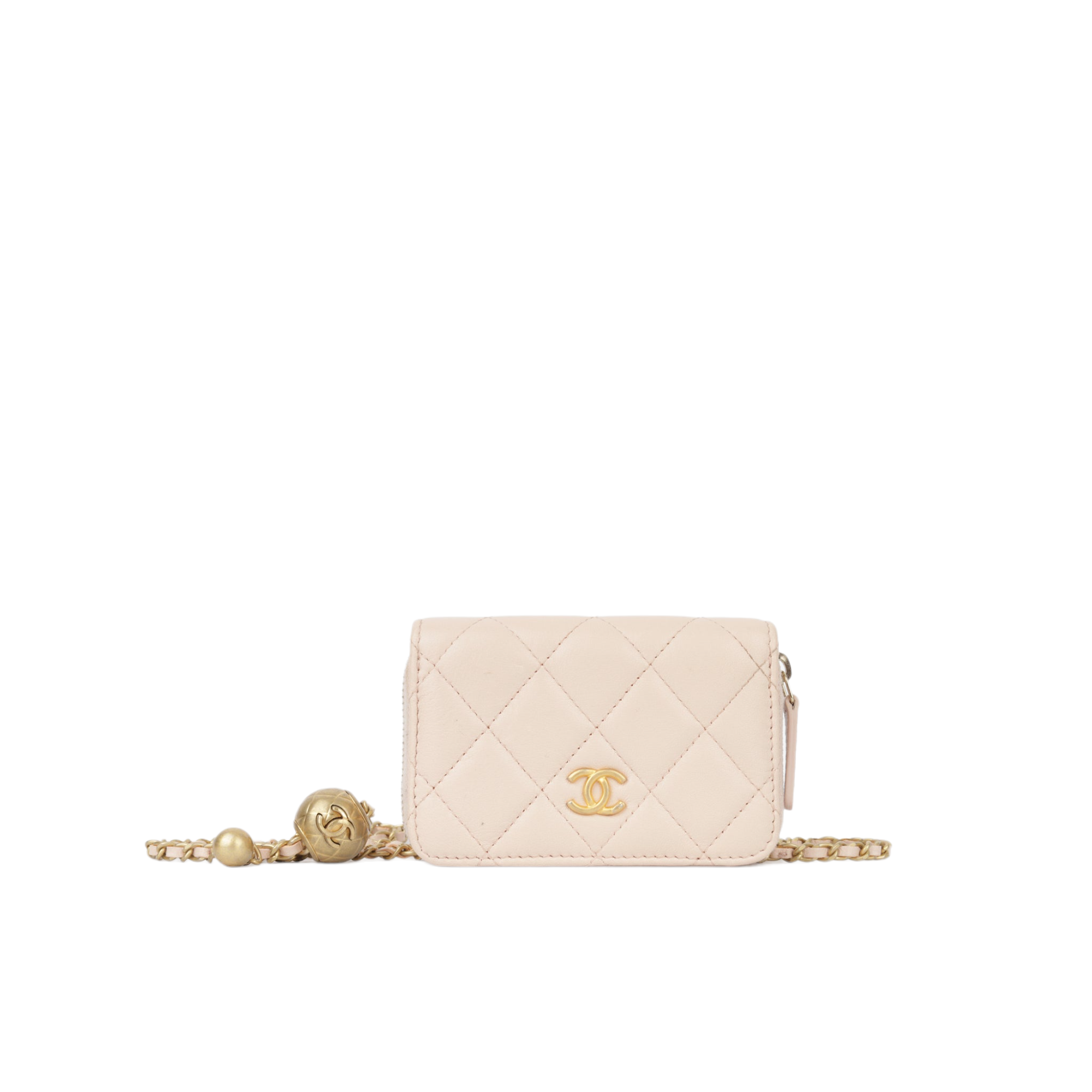 Chanel Pearl Crush Mini Wallet On Chain Lambskin Light Grey Brushed GH