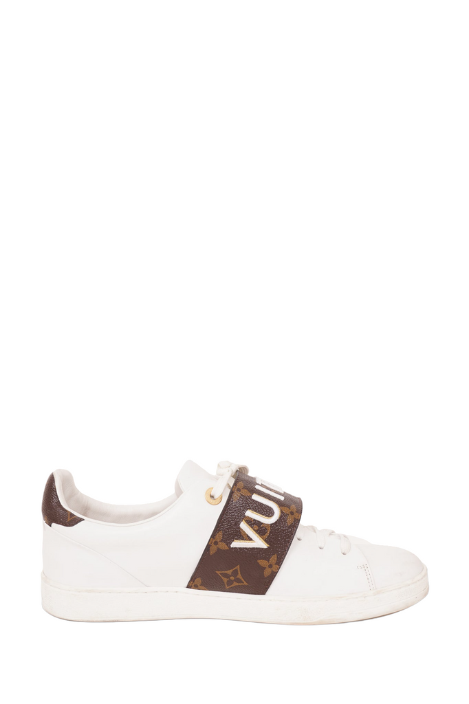 Louis Vuitton White Leather Frontrow Logo Embellished Lace Up Sneakers Size  38.5 Louis Vuitton