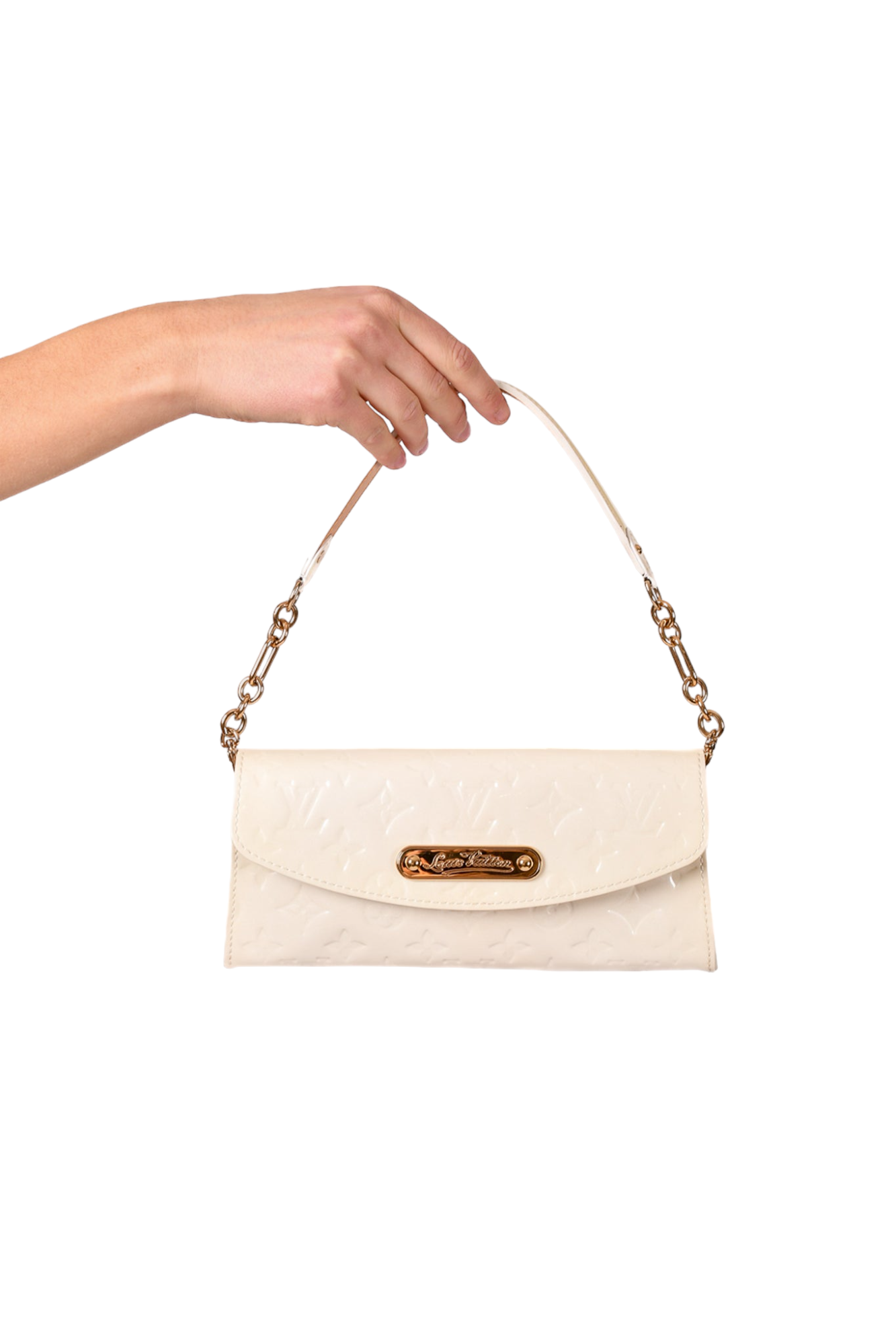 Authentic Louis Vuitton Vernis Monogram Beige Sunset Boulevard Clutch  Shoulder Bag