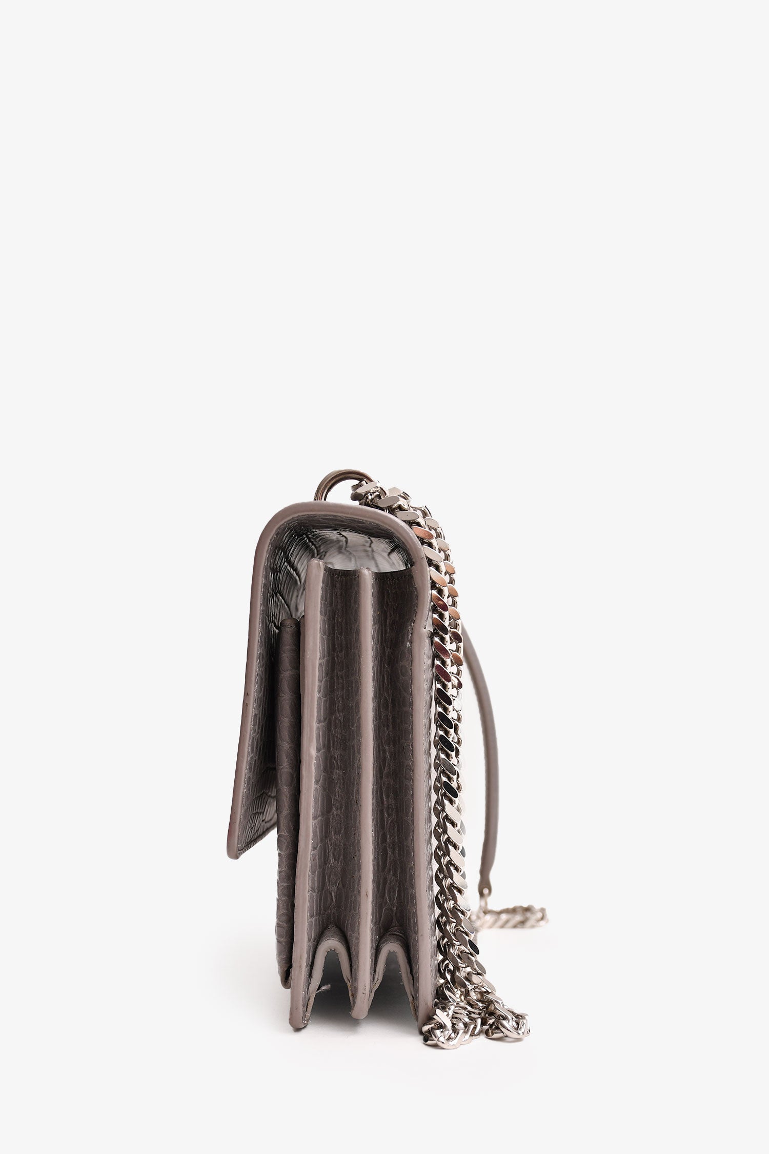 Saint Laurent 2016 Grey Croc Embossed Medium Sunset Chain Bag