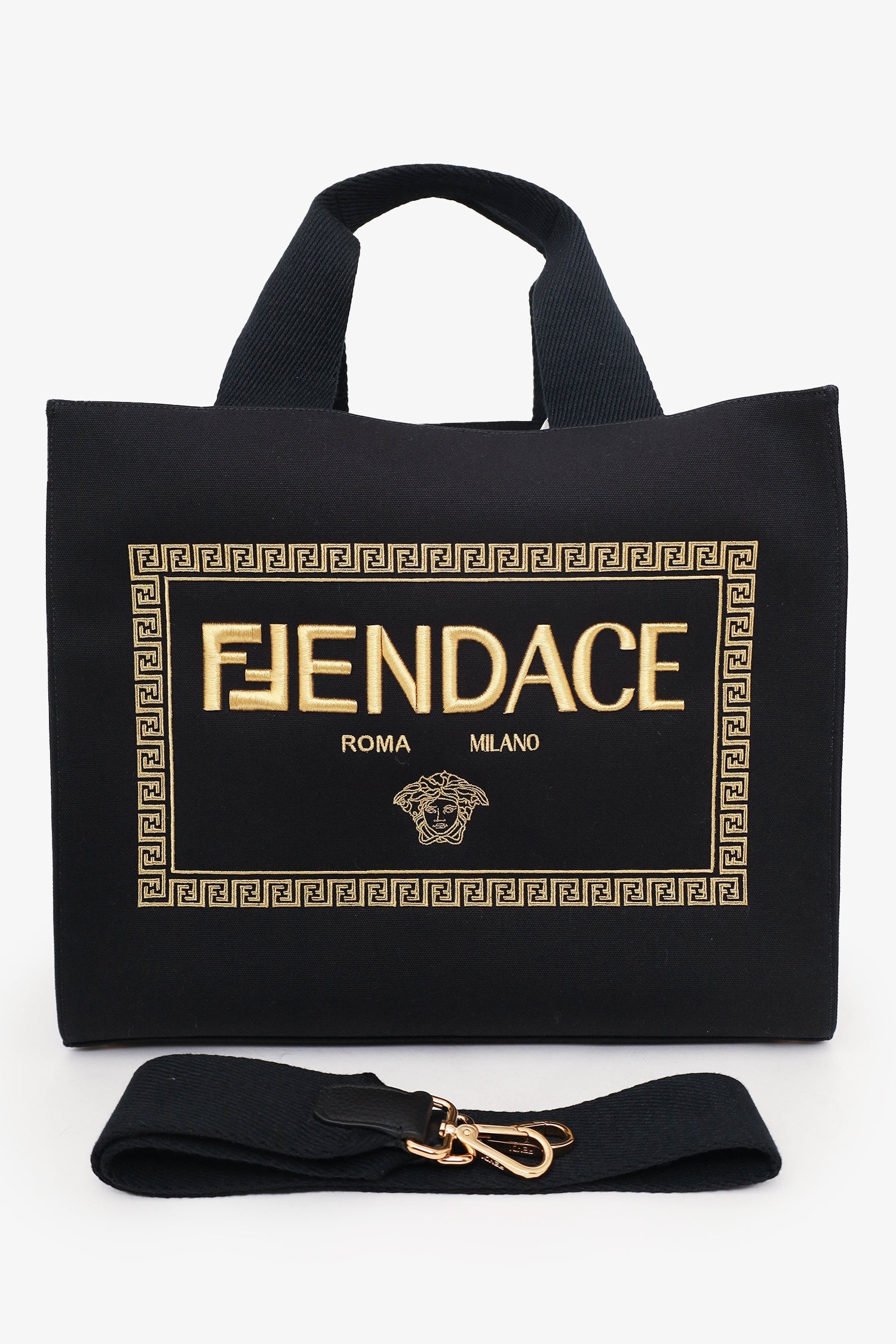 Fendi x Versace Black Gold Fendace Shopping Tote