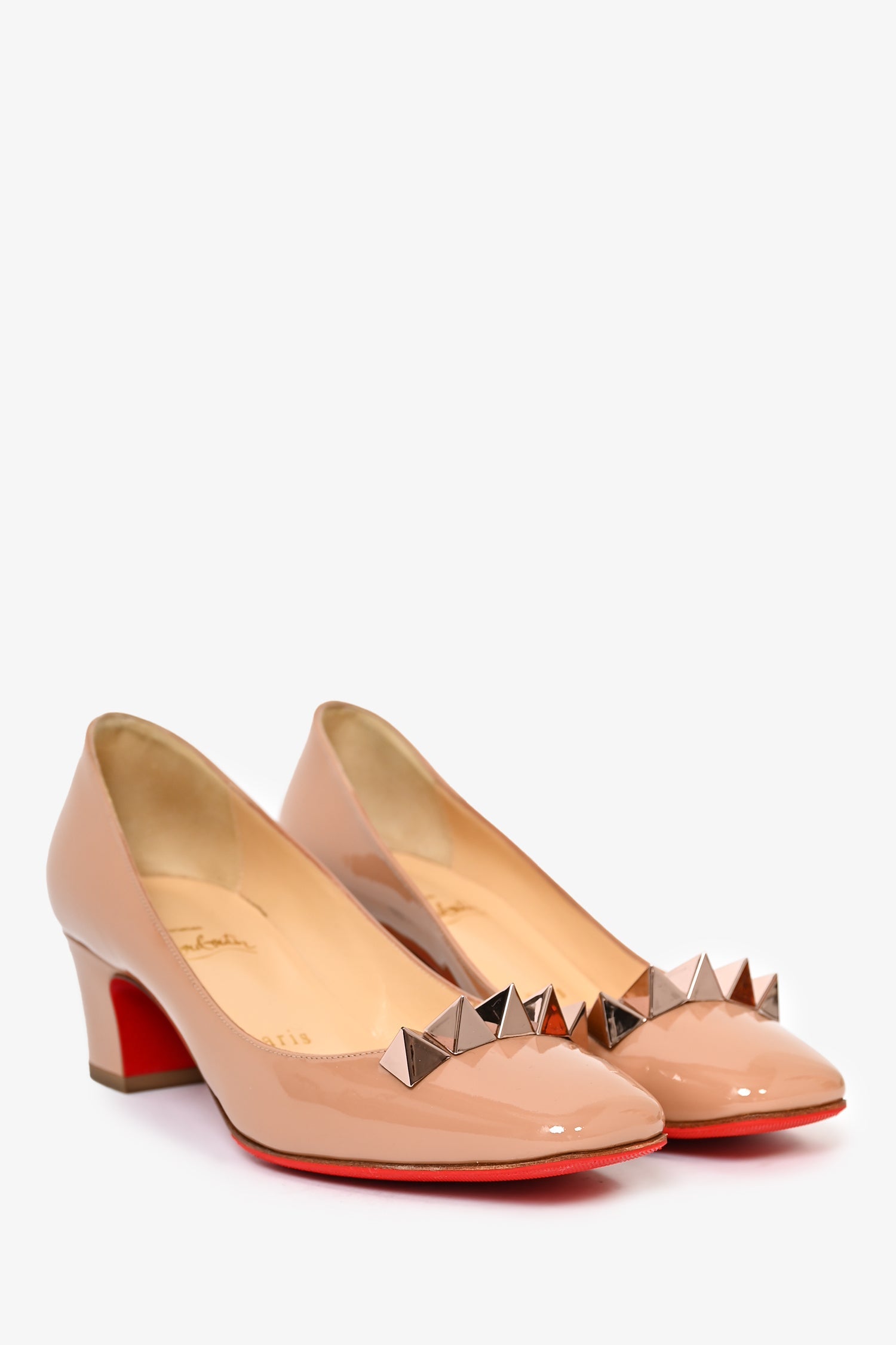 靴 Christian Louboutin Nude Pumps 35.5 Christian Louboutin Nude Patent Leather Studded Block Heels