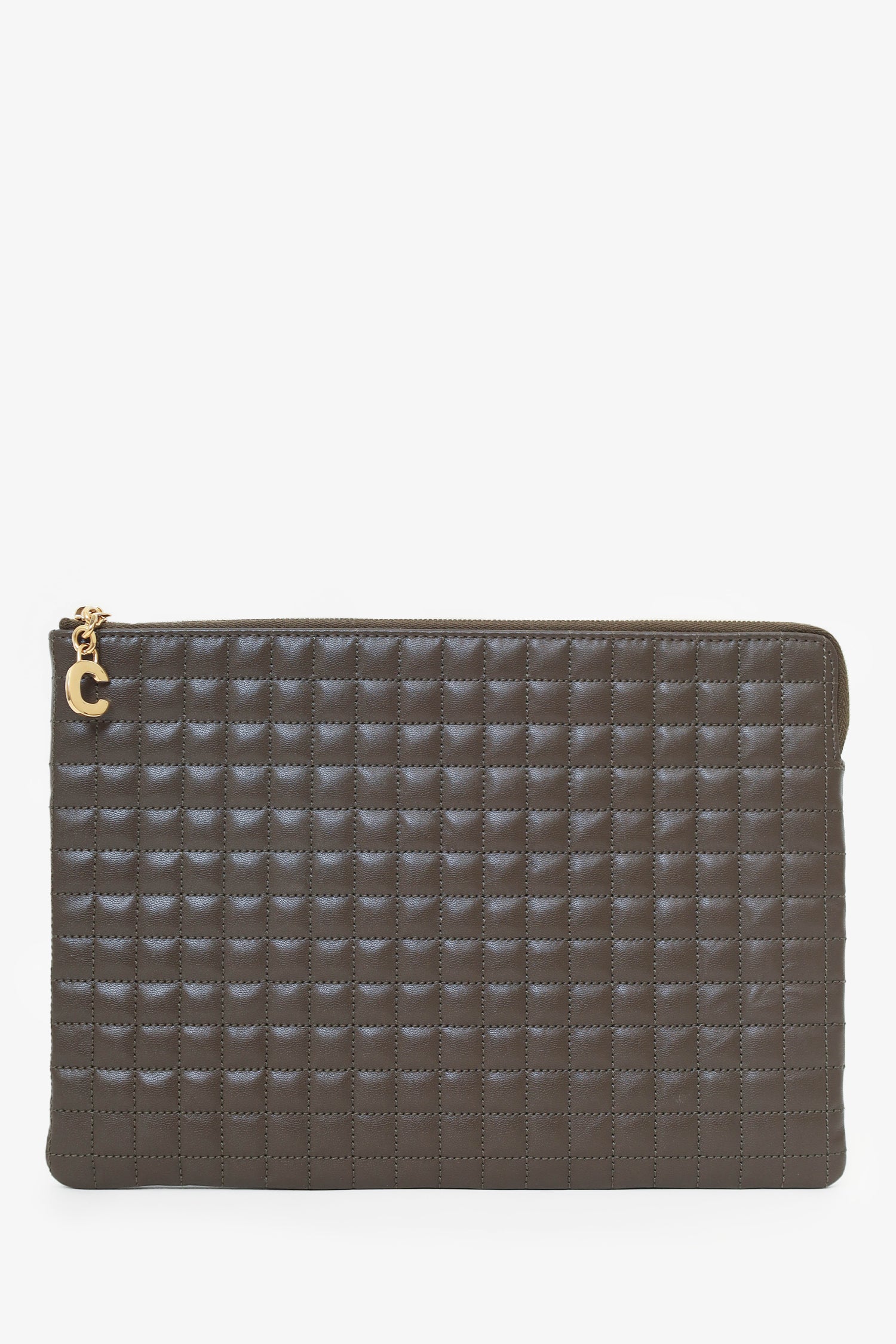 Celine Khaki Green Quilted C Charm Pouch