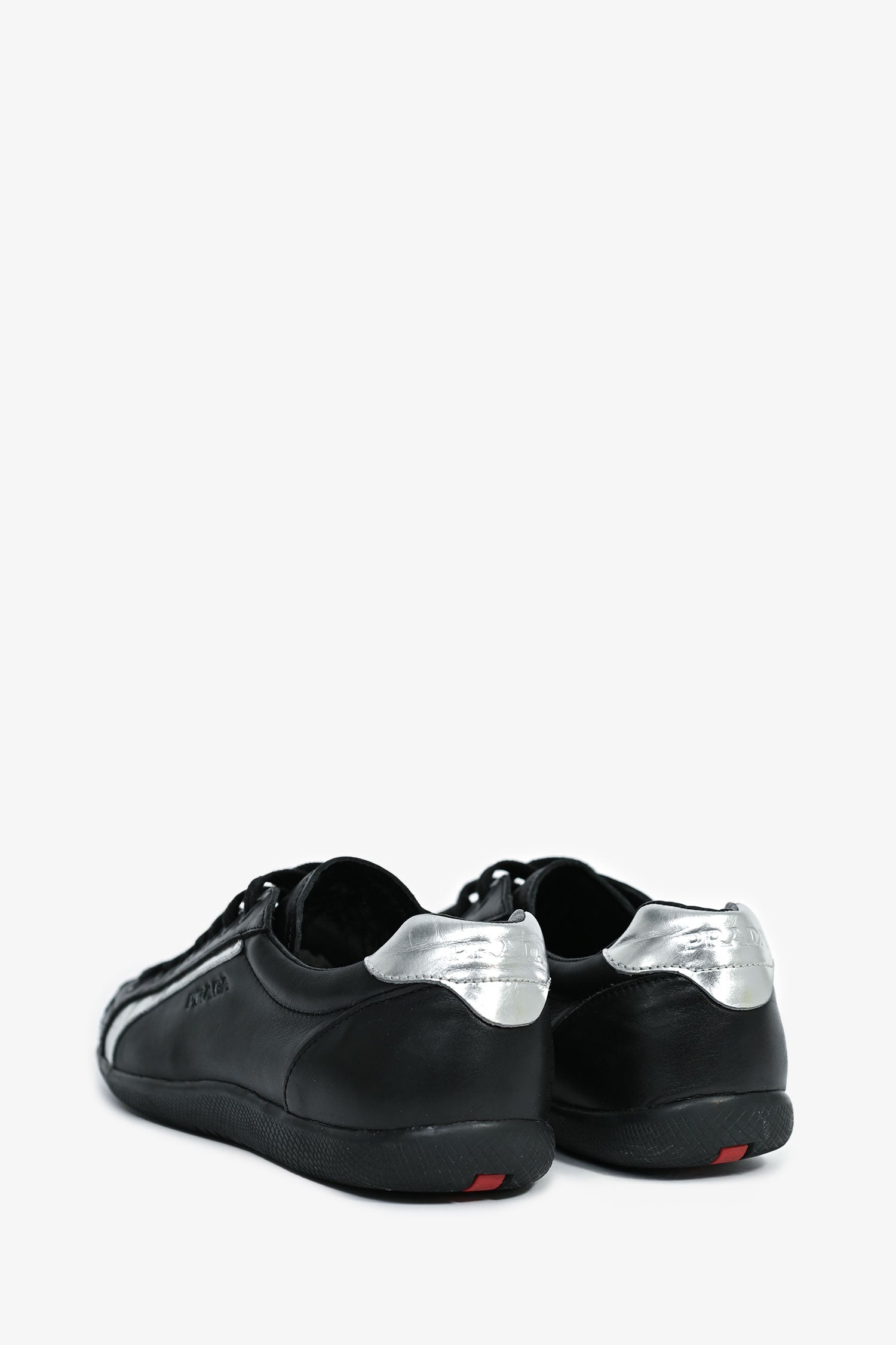 Prada Sport Black Leather Silver Trimmed Sneakers Size 7.5