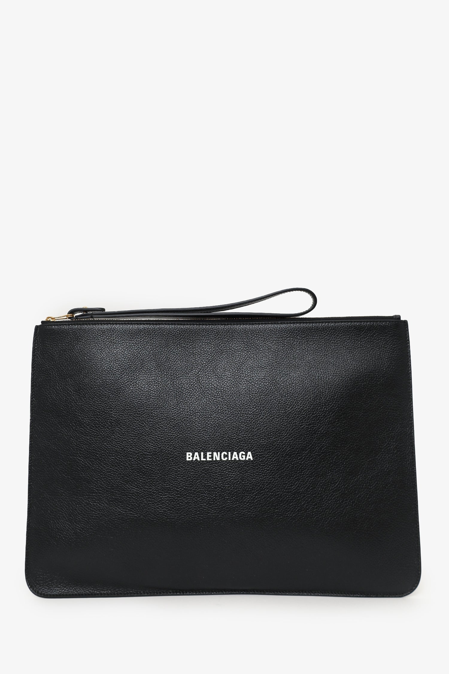 Logo Balenciaga Pouch Balenciaga Black Calfskin Logo Large Zip