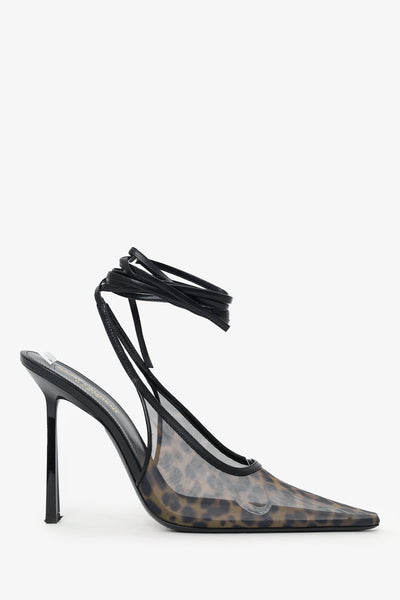 【SAINT LUXURE】 LILI ALL BLACK Saint Laurent Black/Leopard Print Leather Mesh Oxalis