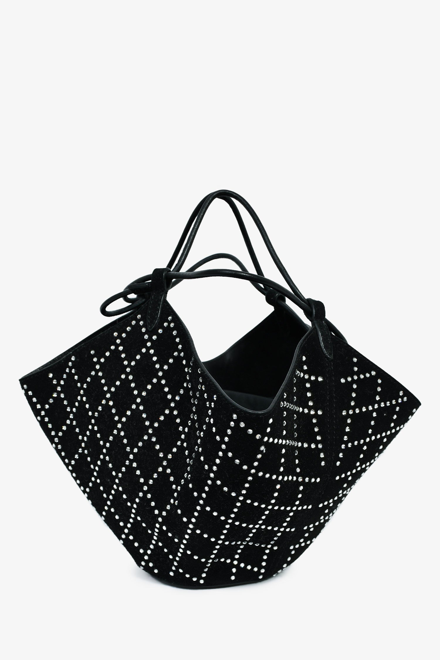 Khaite Black Suede/Crystal Mini 'Lotus' Drawstring Bag – Lux