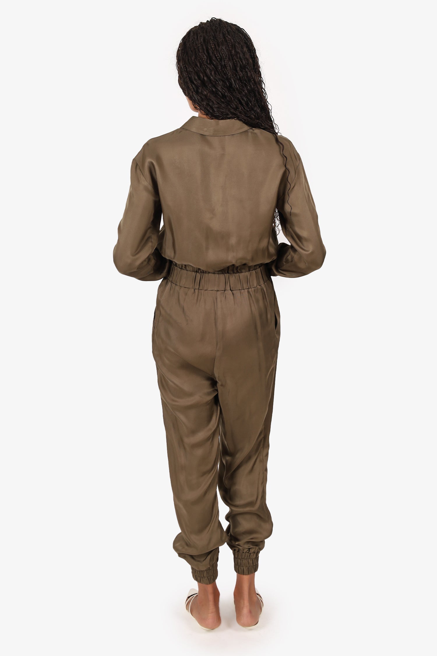 【サイズ7裾上済】sus-sous overall setups ブラウン Cinq A Sept Green Satin Long Sleeve Jumpsuit Size XXS – Lux Second