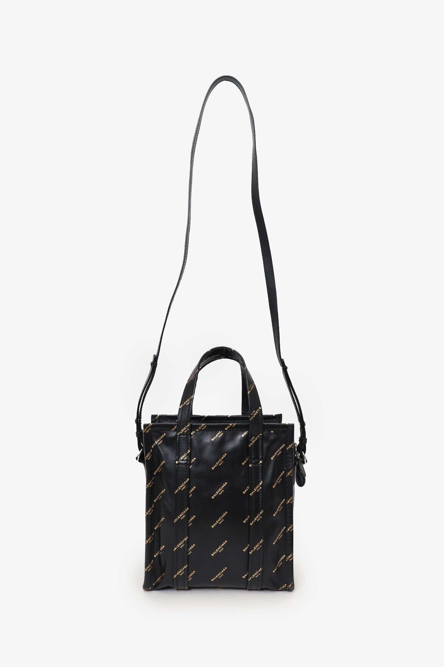 Balenciaga Black Leather/Gold Logo 'Bazar' XS Shopper Tote with