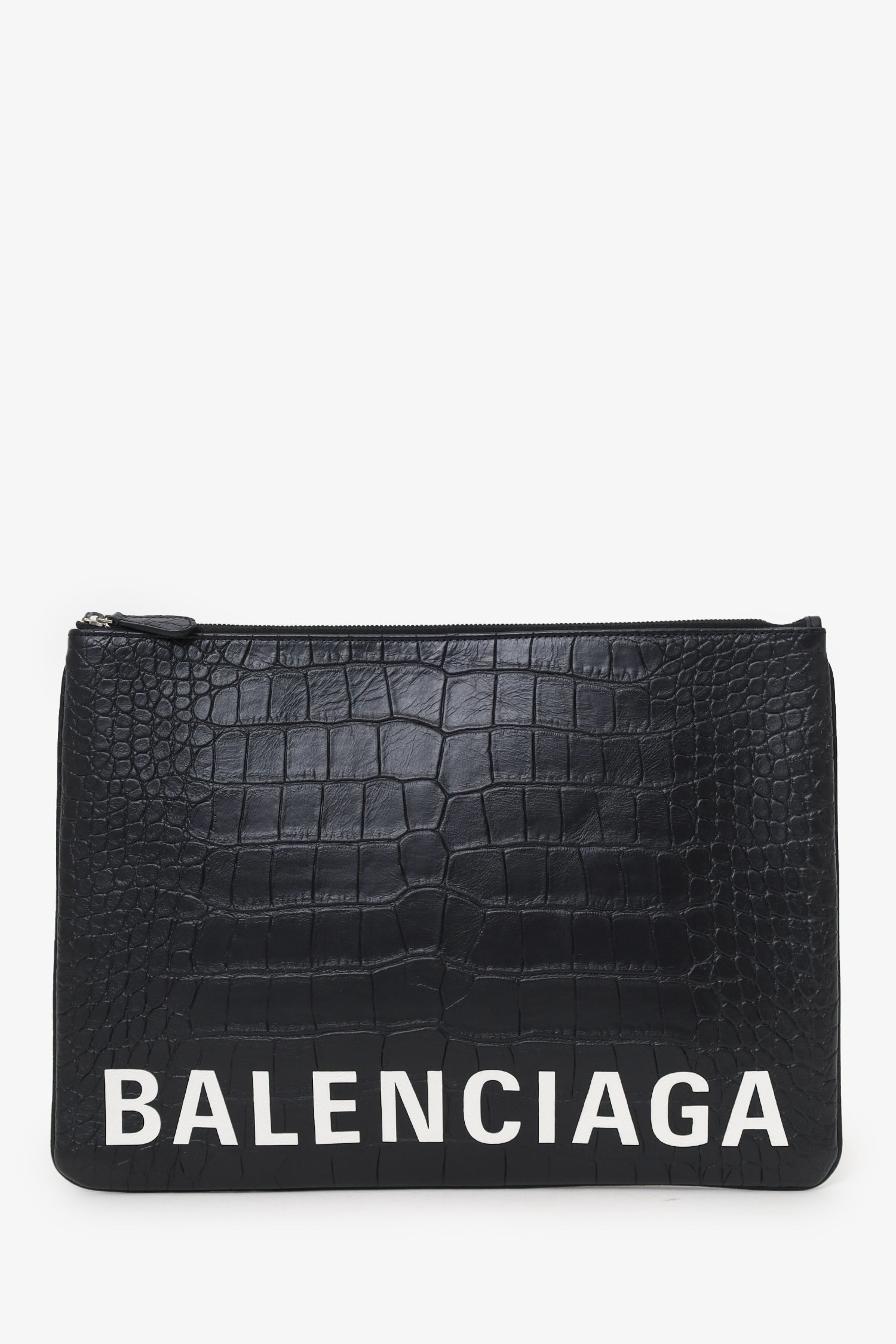 Balenciaga Black Leather Logo Croc Embossed Pouch – Lux