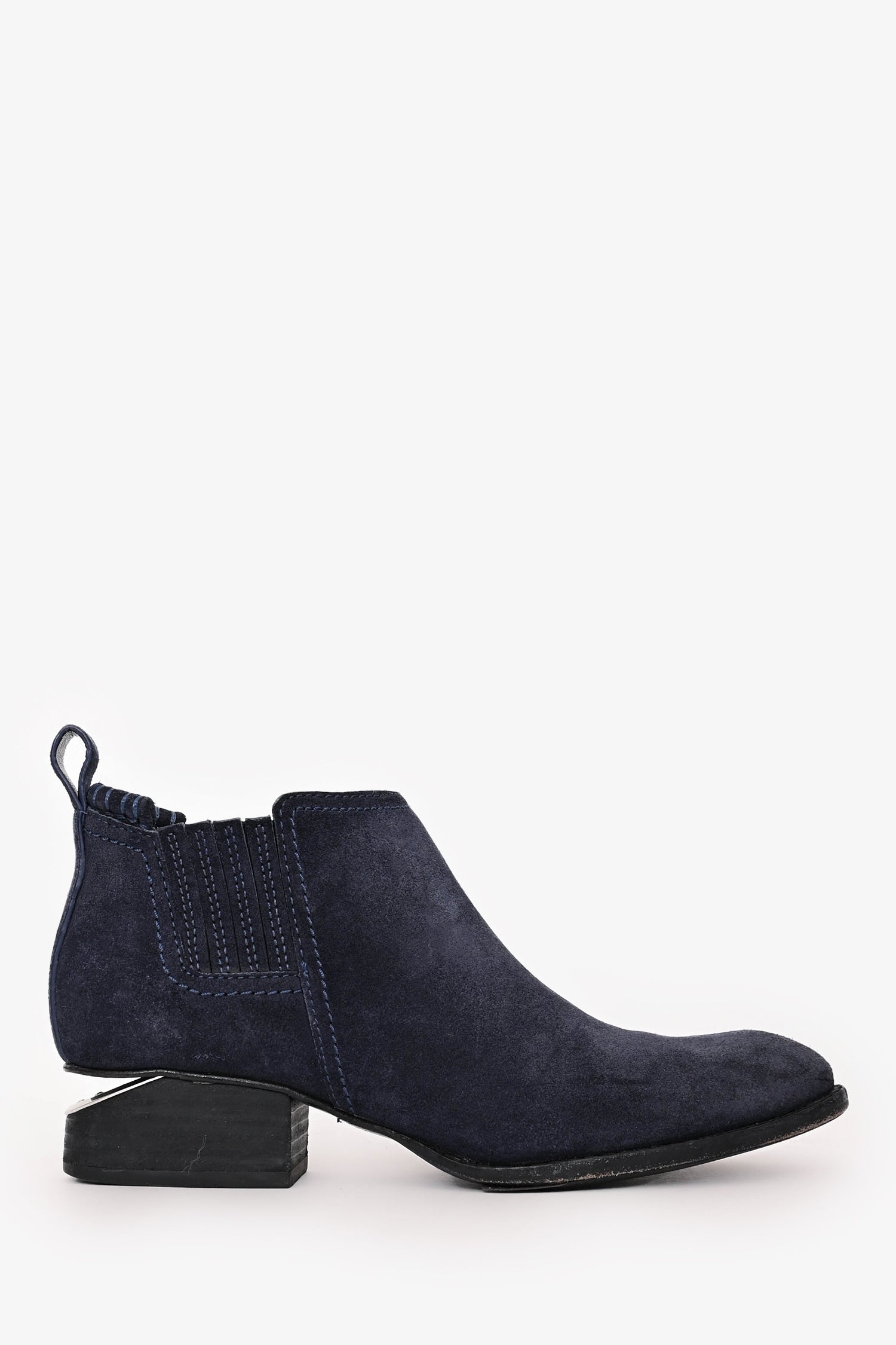 Alexander Wang Navy Suede Leather 'Kori' Ankle Boots with Silver