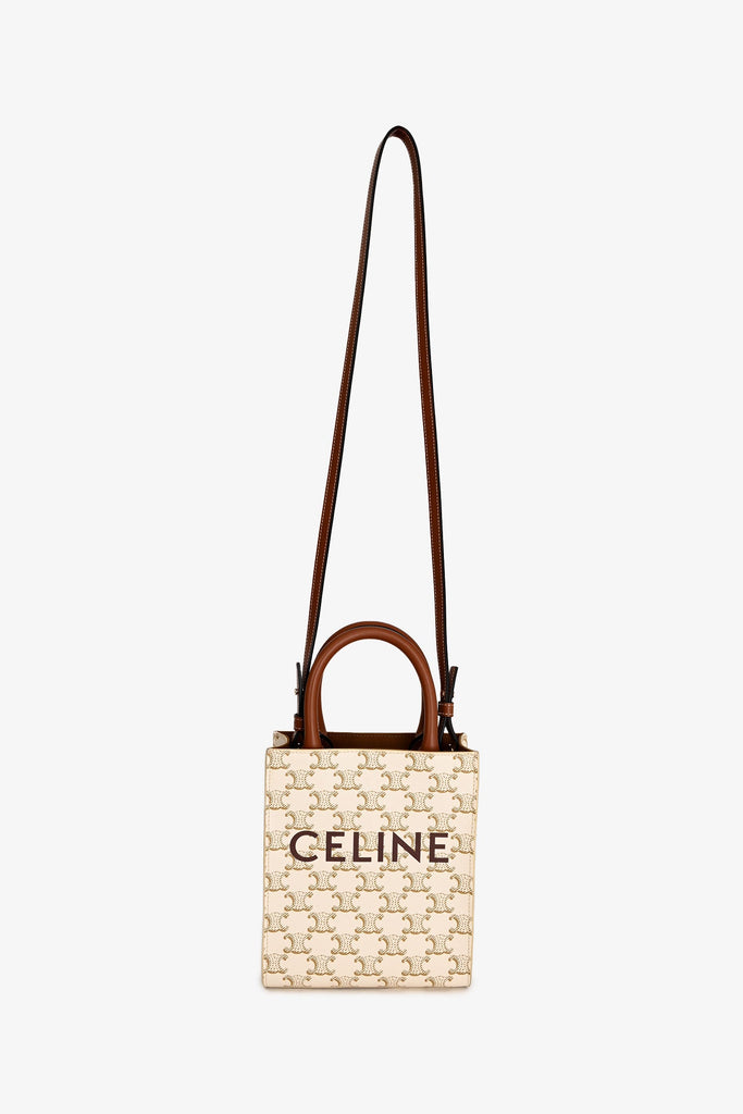 Celine White/Brown Leather/Canvas Mini Triomphe Cabas
