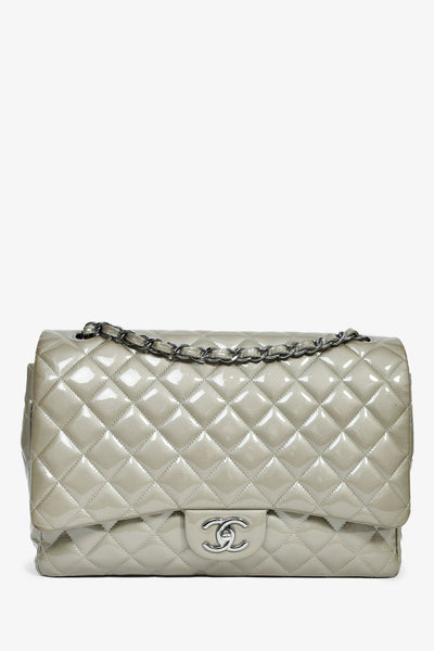 Pre-Loved Chanel™ 2012/13 Grey Patent Quilted Maxi Double Flap