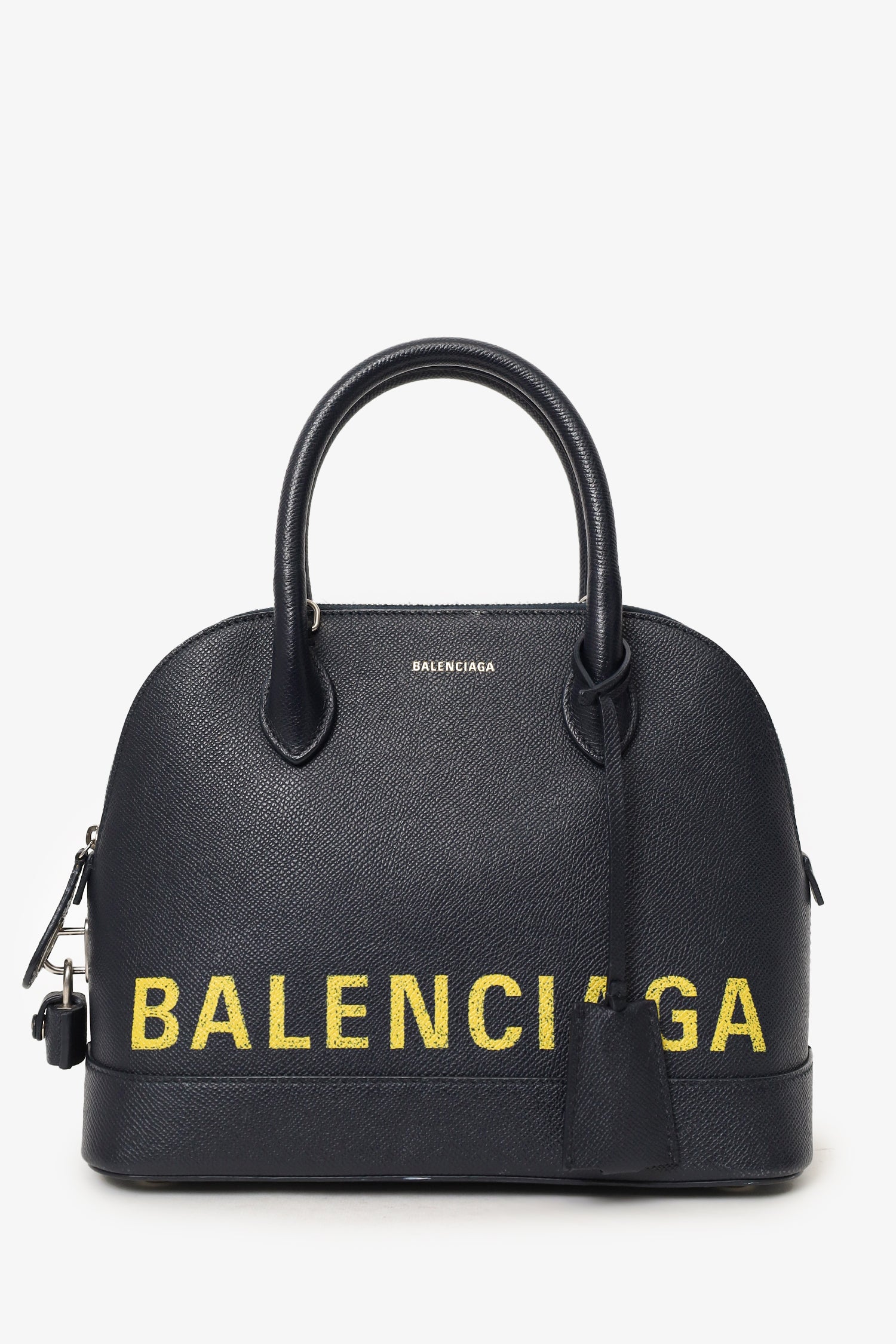 Balenciaga Black/Yellow Leather Logo Ville Leather Top Handle Bag