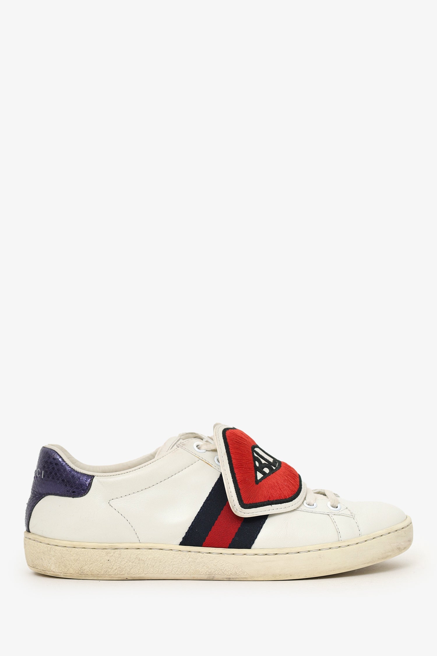 Gucci White Leather Blind For Love Patch Web Ace Sneakers Size 37