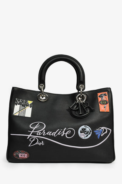 Christian Dior 2015 Black Leather 'Paradise' Diorissimo Medium Top