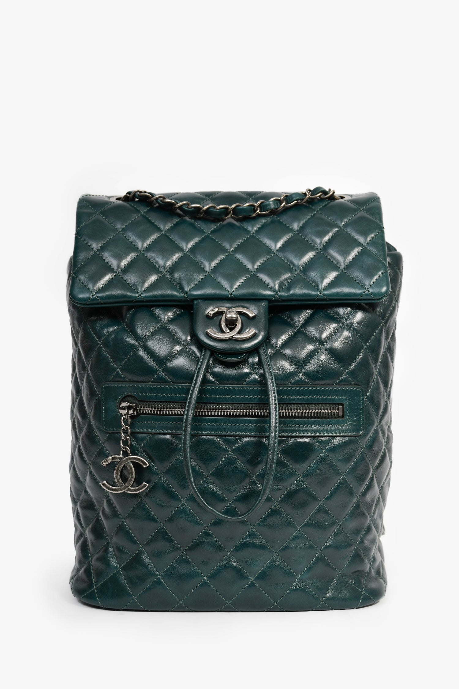 chanel leather backpack 2015 Pre-Loved Chanel™ 2015-16 Green Glazed Calfskin Quilted Small Salzburg – Lux Second Chance