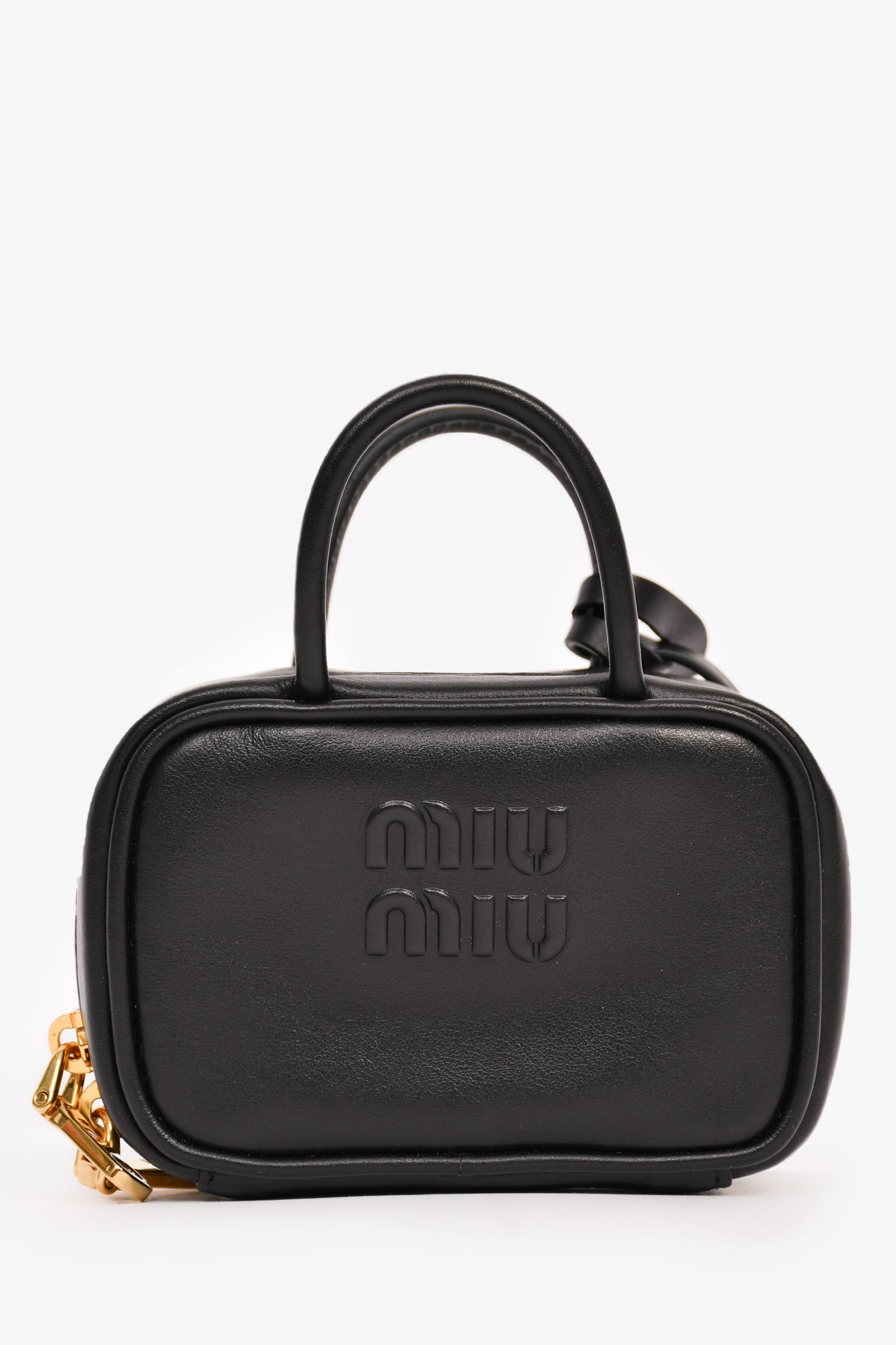 Miu Miu Black Leather Logo Mini Top Handle Keychain – Lux Second