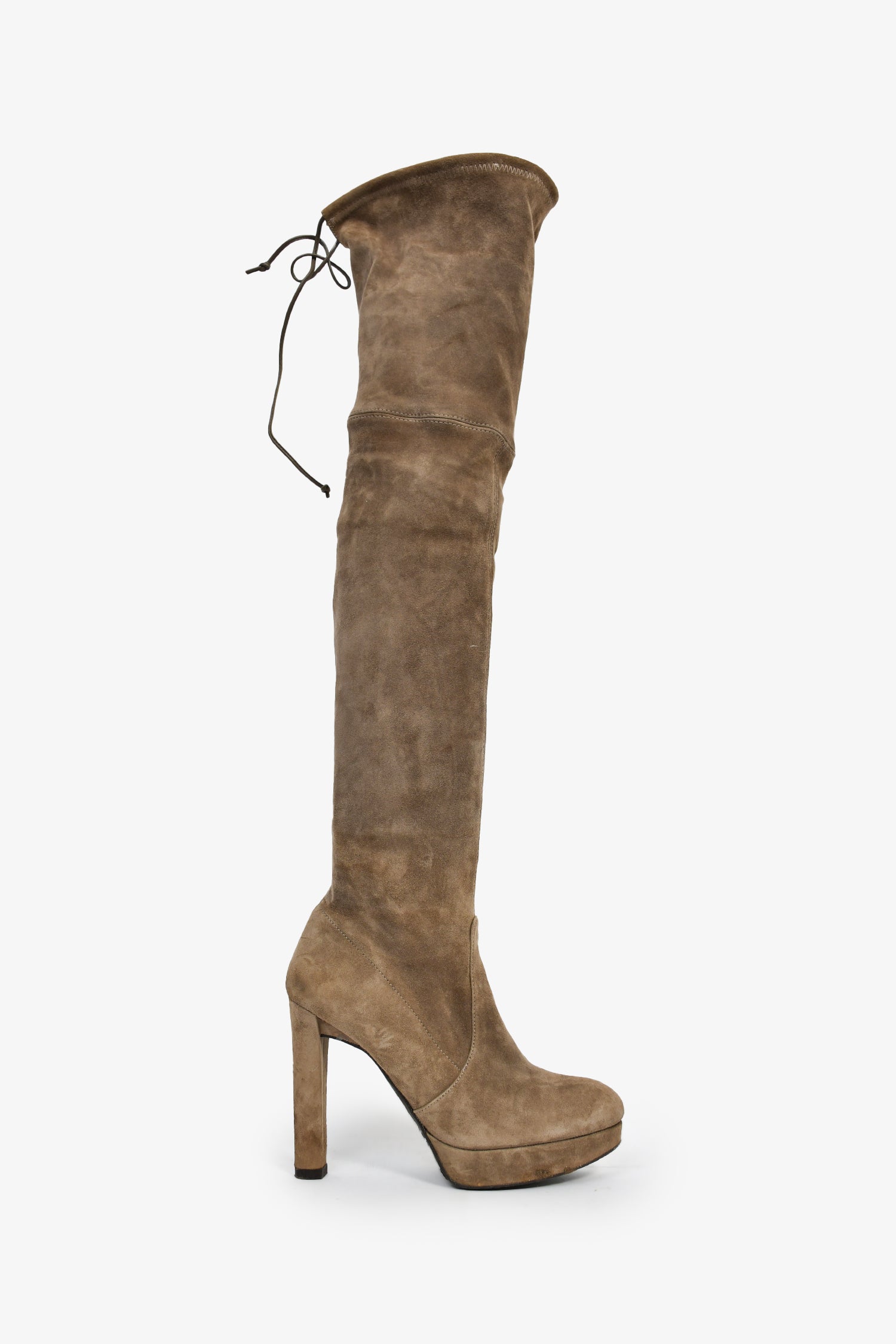 Stuart Weitzman Taupe Suede Thigh High Heeled Boots Size โ Lux