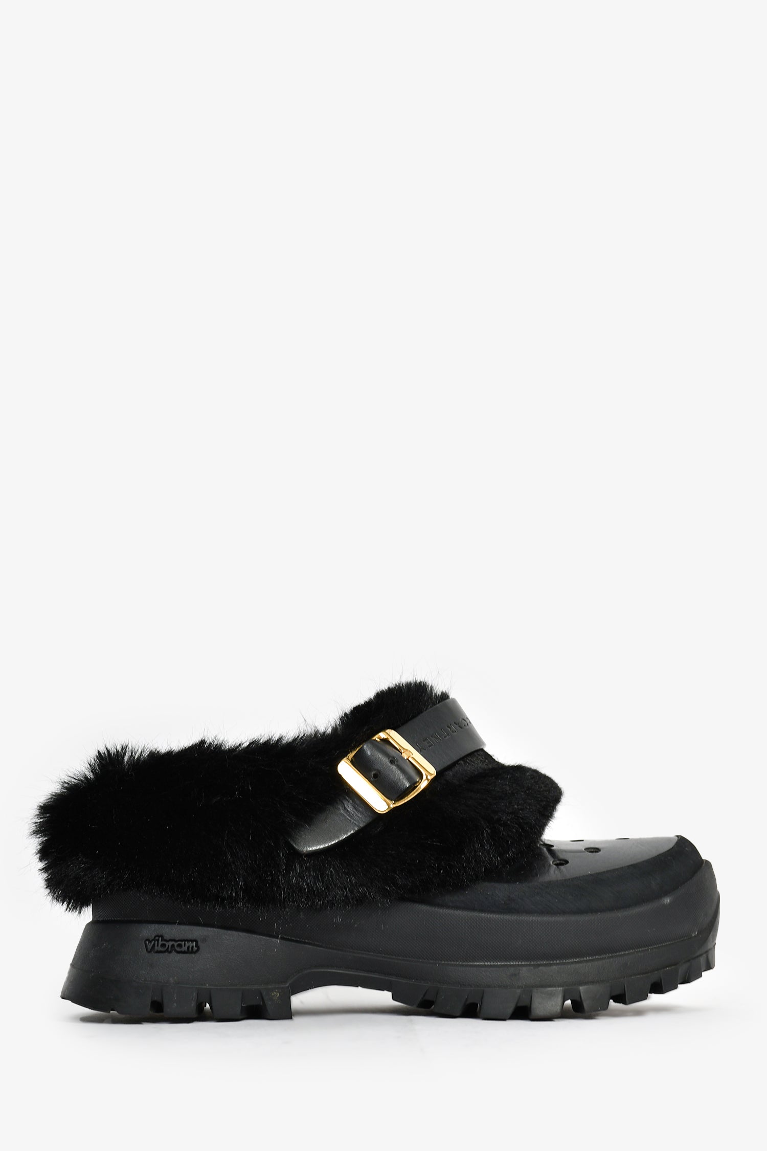 羊 Stella McCartney X Vibram Black Rubber Fur Detail Clogs Size 36