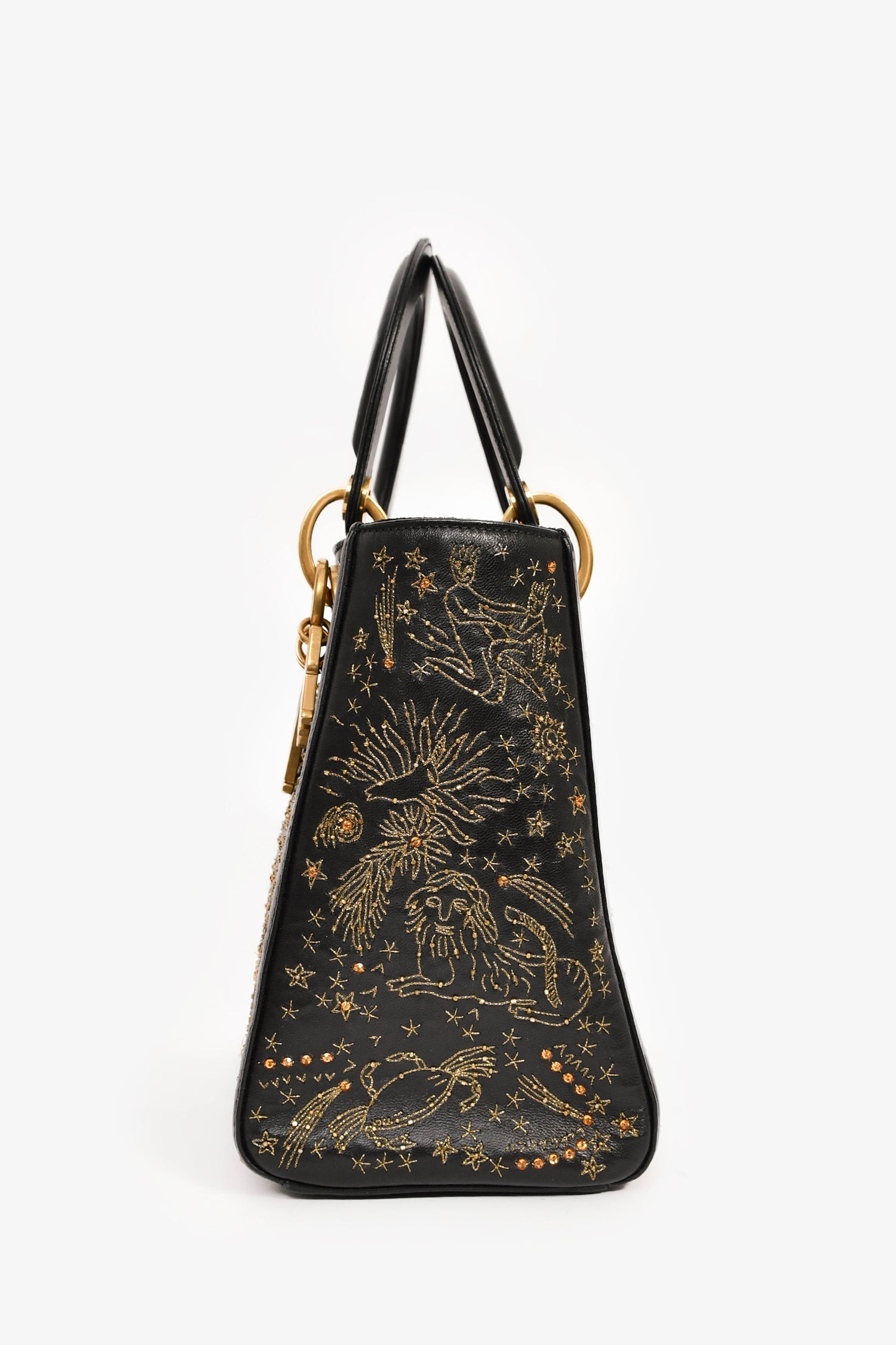 Christian Dior 2017 Black Leather Zodiac Embroidered Medium Lady D