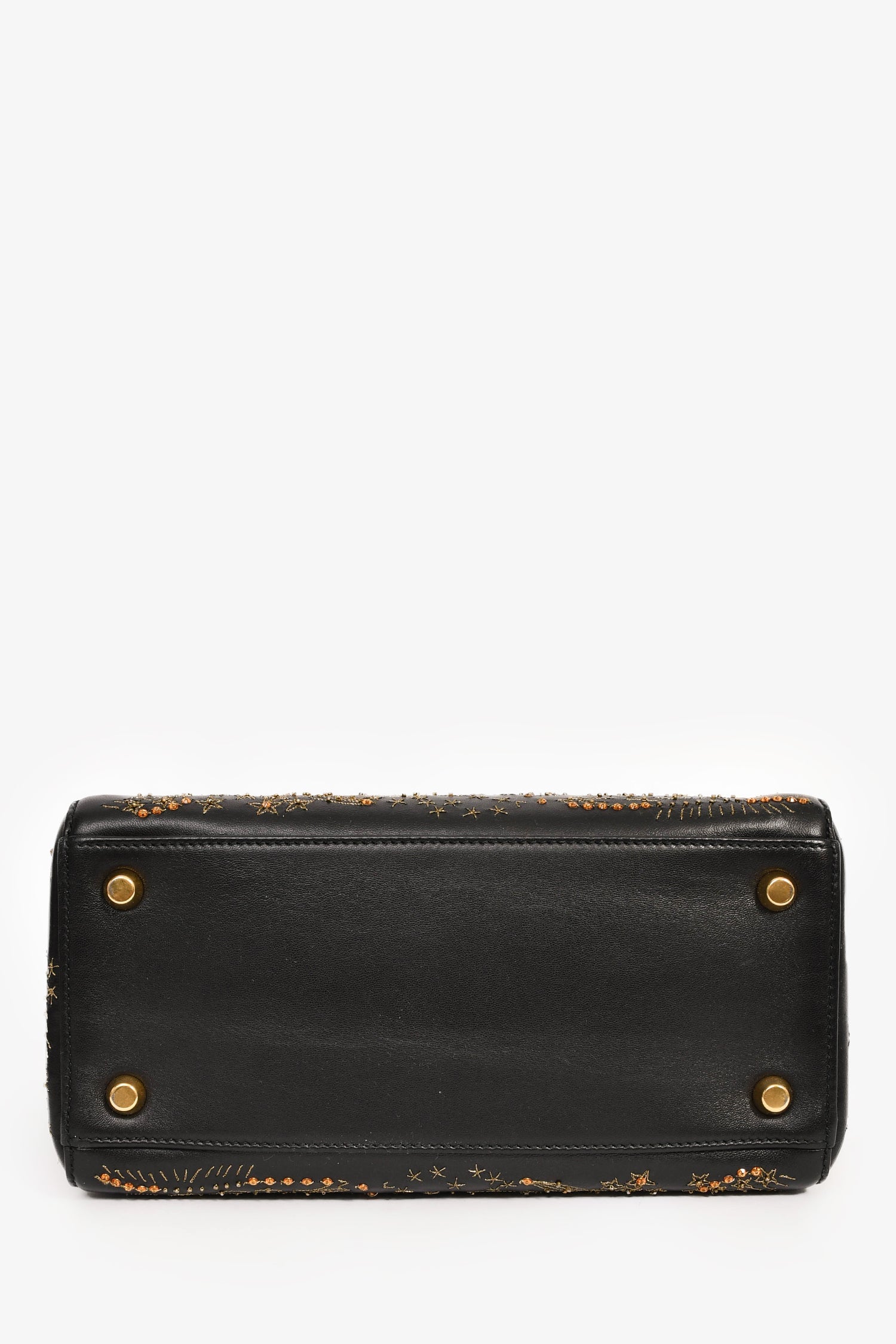 Christian Dior 2017 Black Leather Zodiac Embroidered Medium Lady D