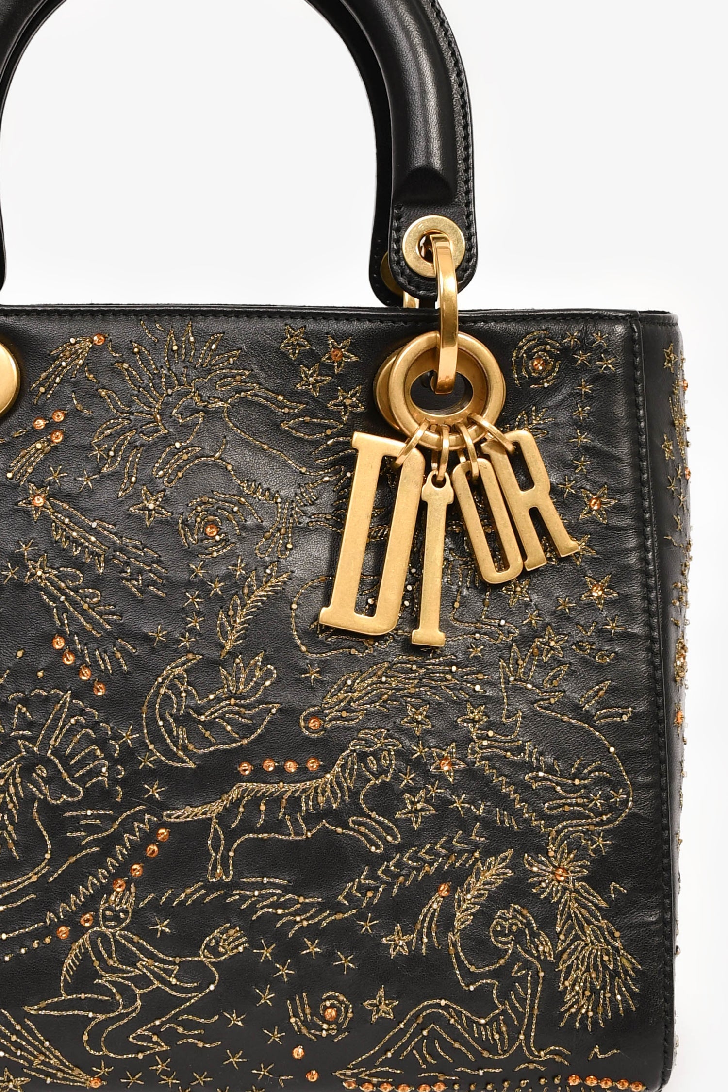 Christian Dior 2017 Black Leather Zodiac Embroidered Medium Lady D