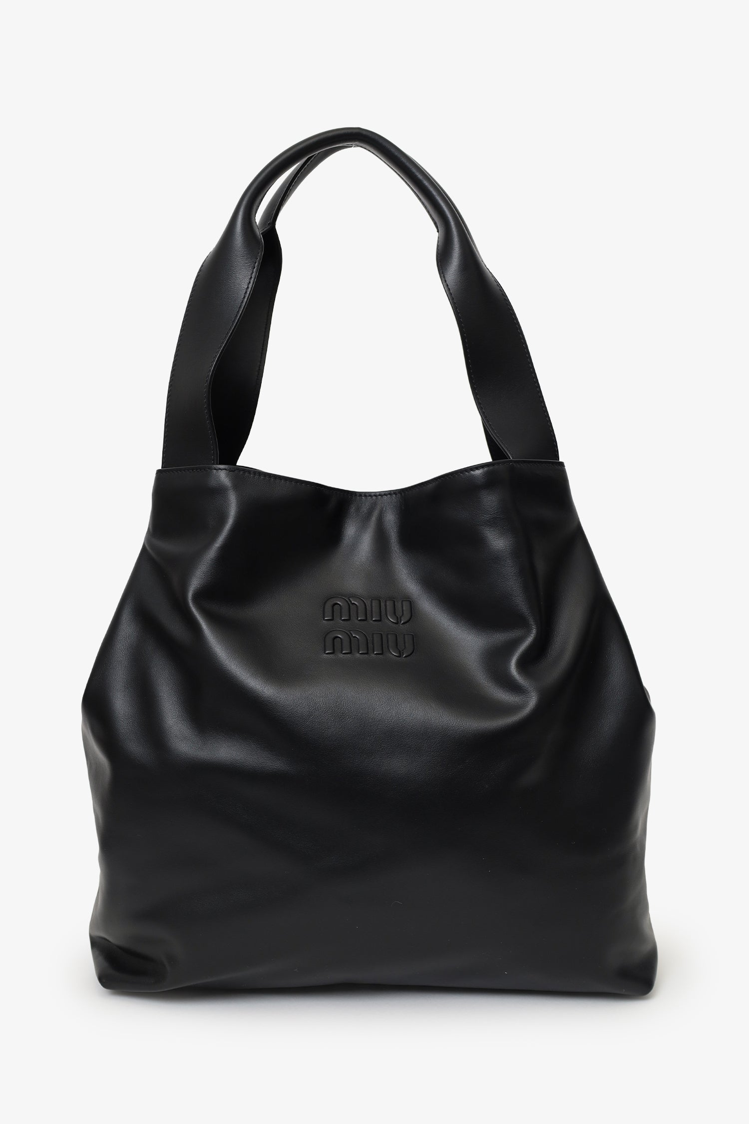 Miu Miu Black Leather Embossed-Logo Tote Bag – Lux Second Chance