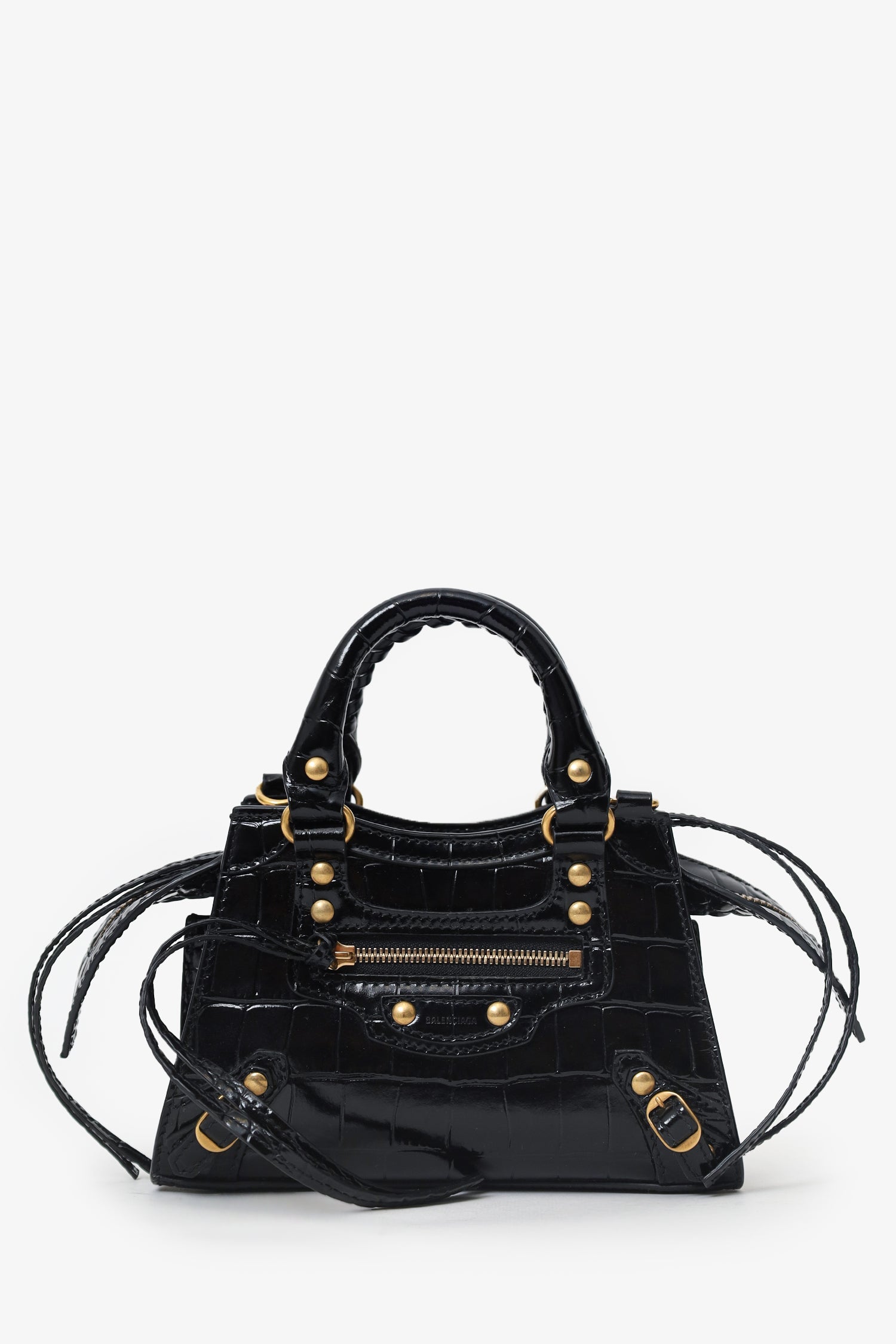 Balenciaga Black Croc Embossed Leather Mini Neo Classic Bag – Lux