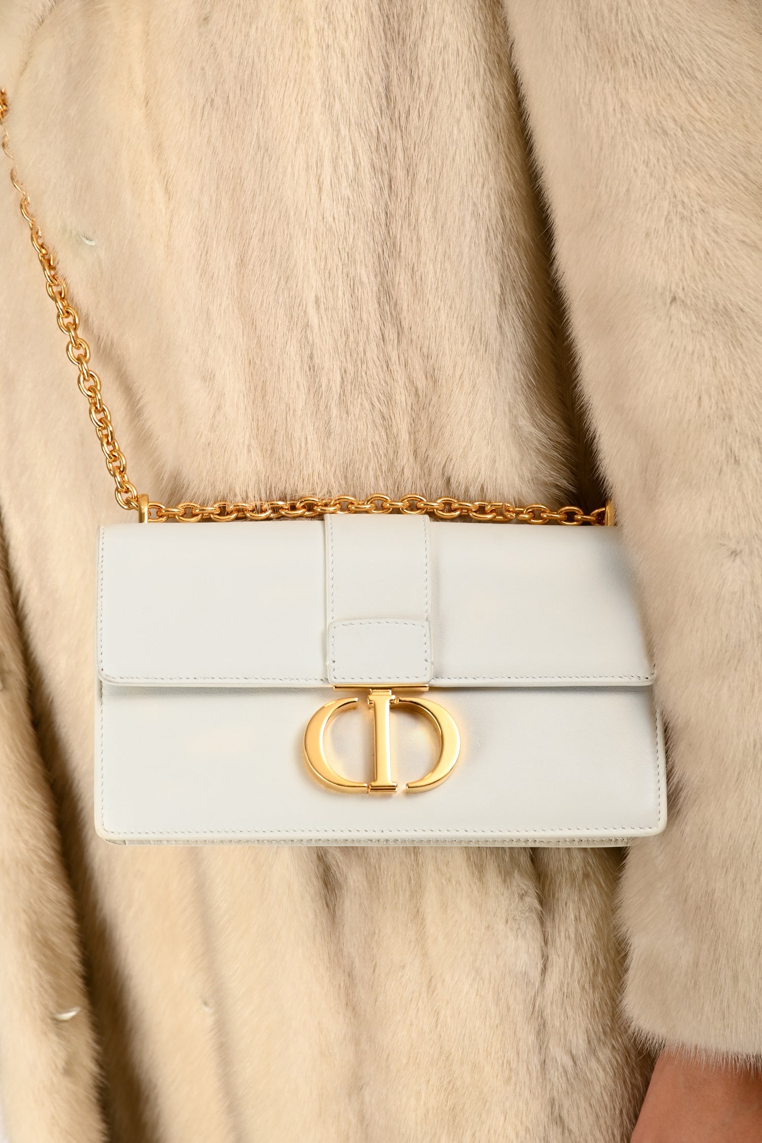 Christian Dior White Leather '30 Montaigne East-West' Crossbody