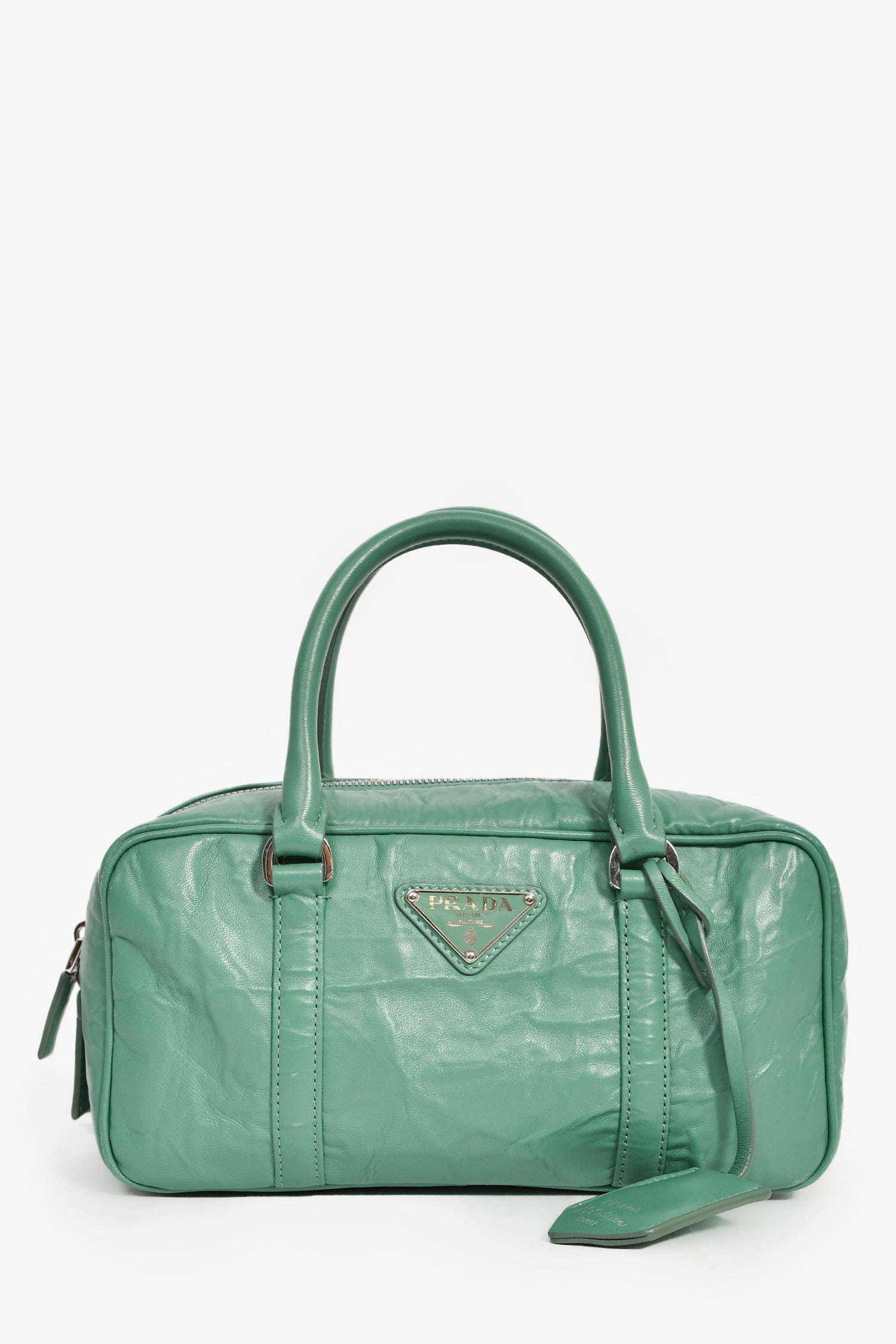 Prada Green Antique Nappa Leather Triangle Logo Top Handle – Lux