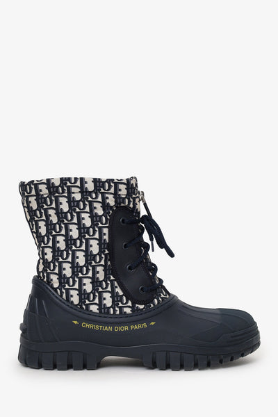 Christian Dior Blue Oblique D-Venture Jacquard Boots Size 40.5