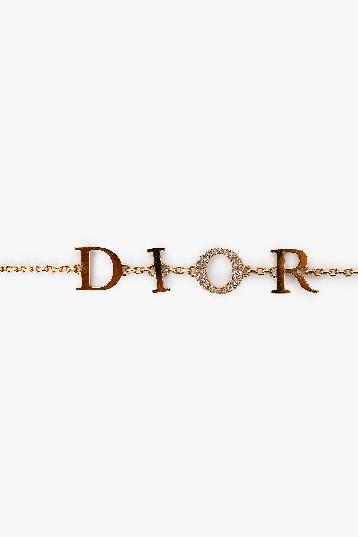 Christian Dior Gold Tone Metal Crystal Set Logo Bracelet – Lux