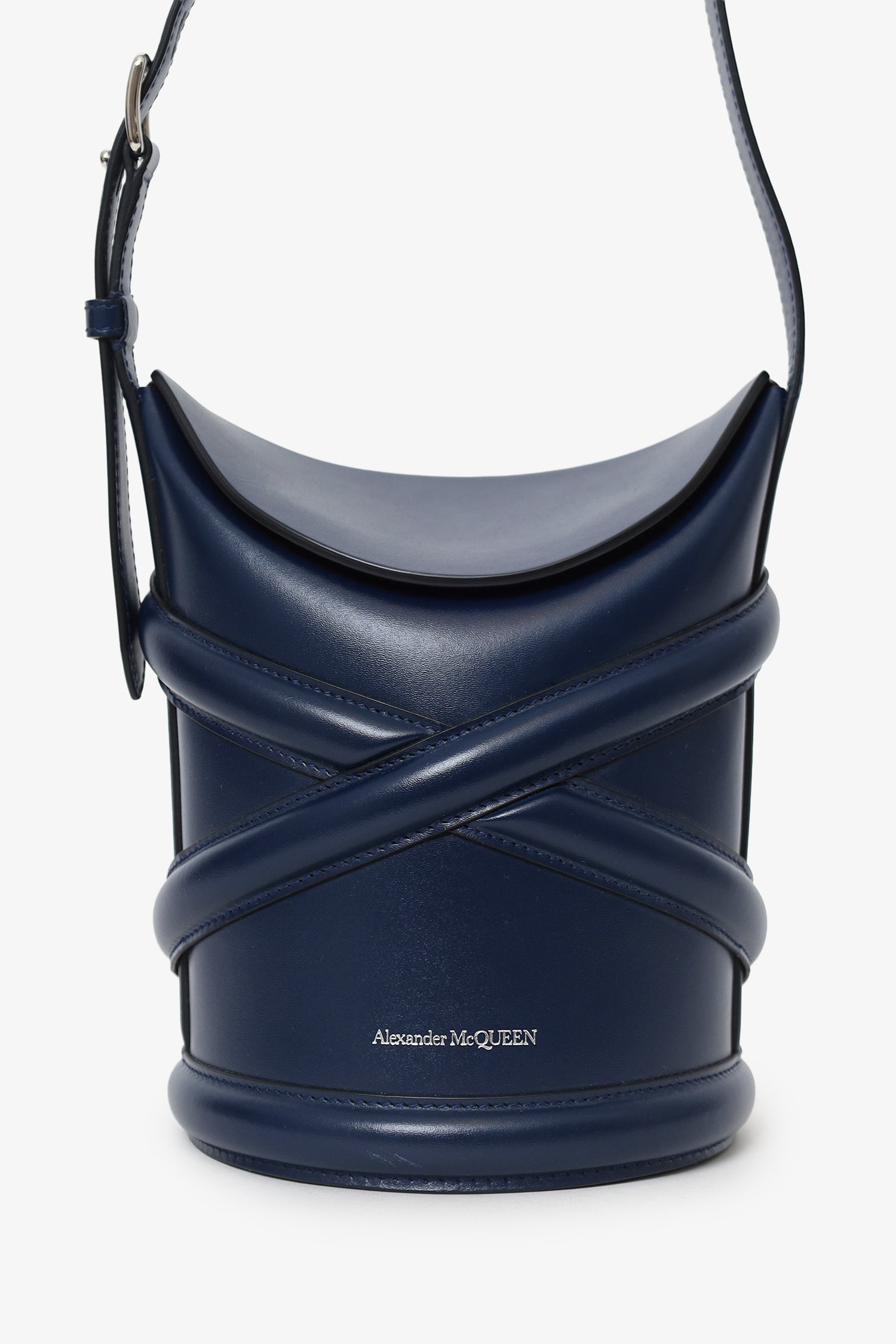 Alexander McQueen Navy Leather 'The Curve' Bucket Bag – Lux Second