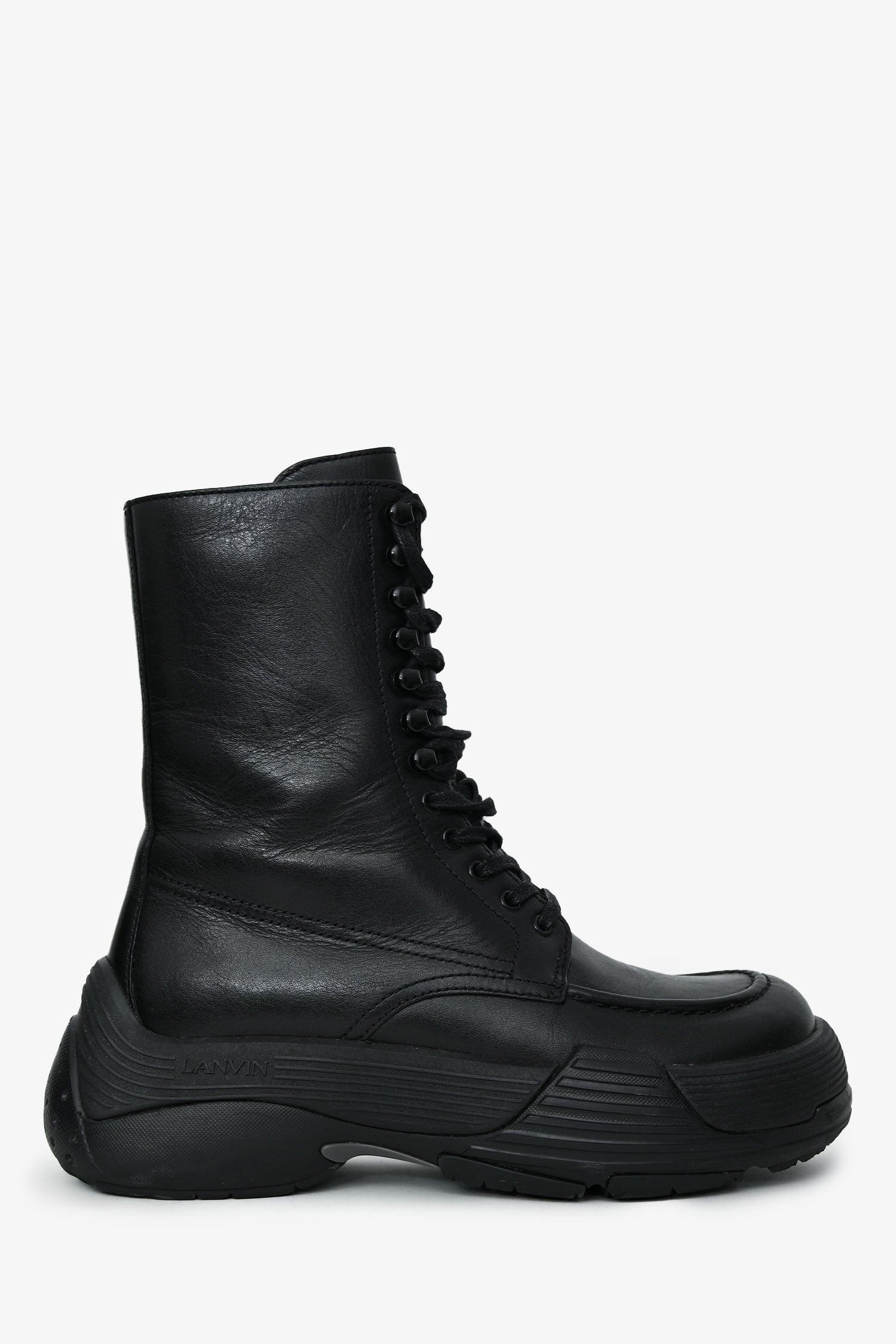 Lanvin Black Leather Chunky Rubber Sole 'Flash X Bold' Combat