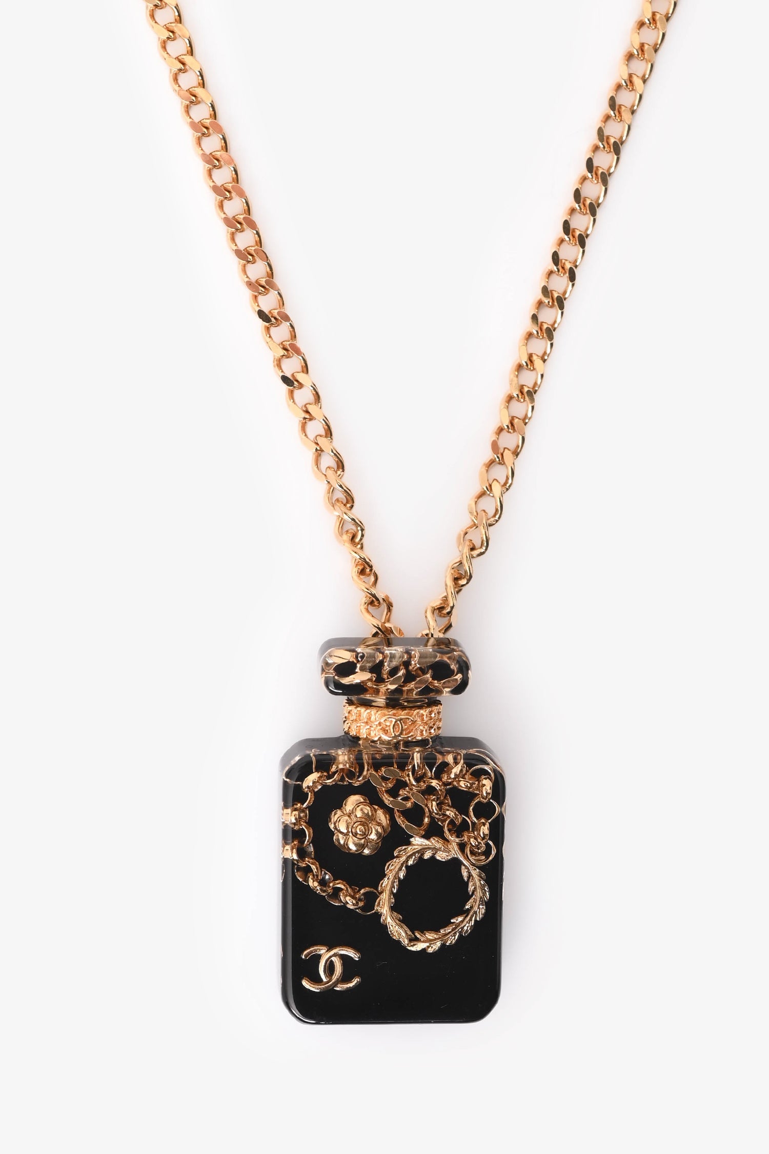 Pre-Loved Chanel™ 2021 Gold Tone Metal Chain Decorated Perfume