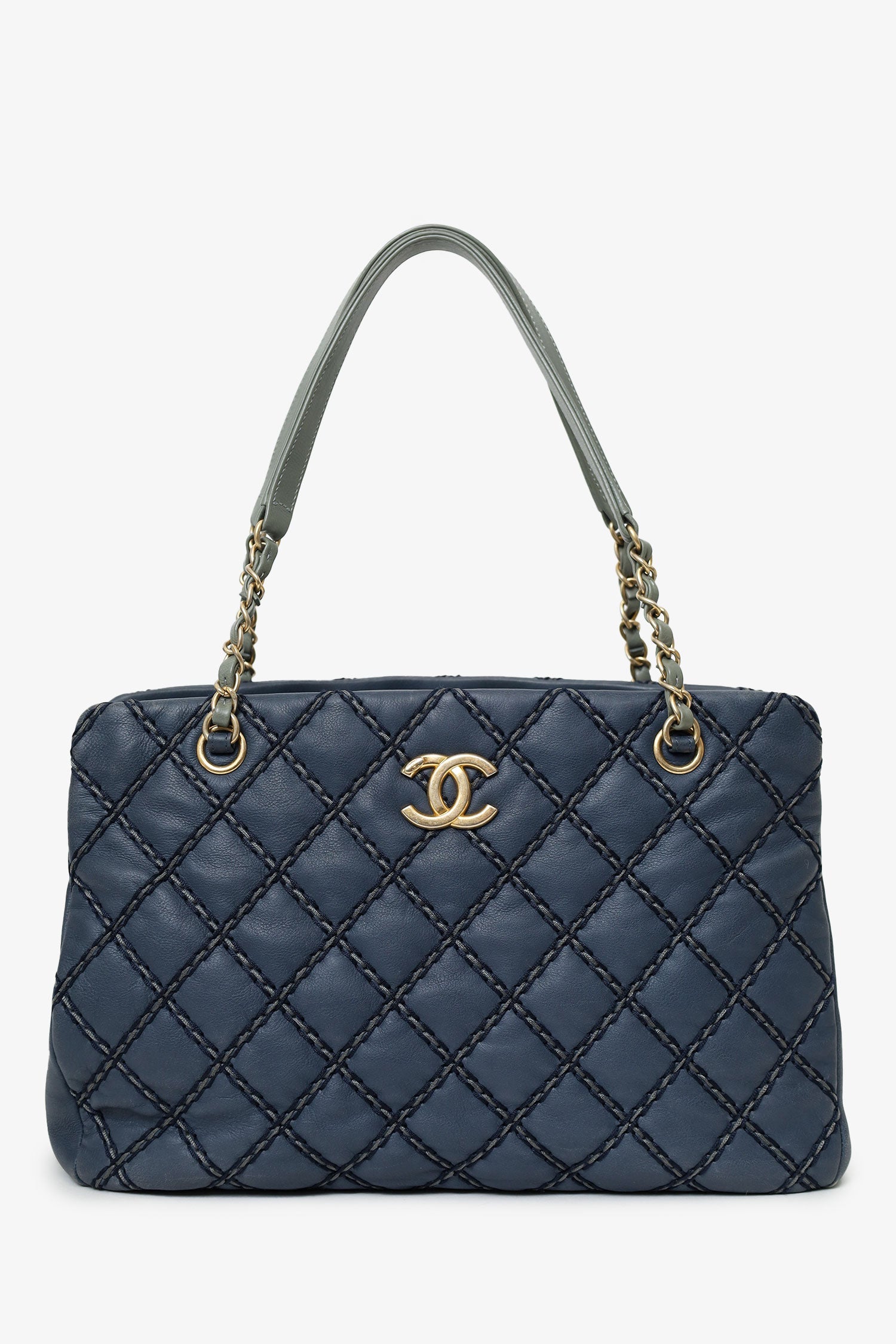 Pre-Loved Chanel™ 2014 Blue Leather Paris-Dallas Chic Stitch Bag