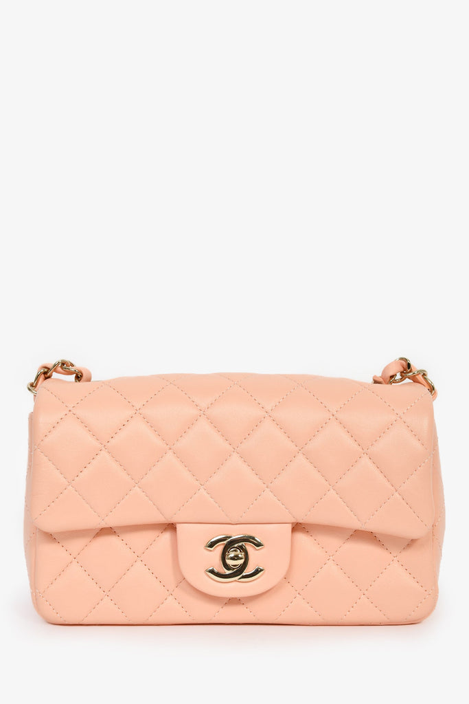 Pre-Loved Chanel™ 2022+ Peach-Pink Lambskin Mini Rectangle Classic